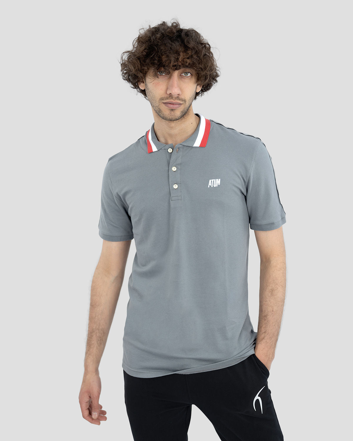 Men's Stripped Neck Polo T-Shirt-Atum -7662789