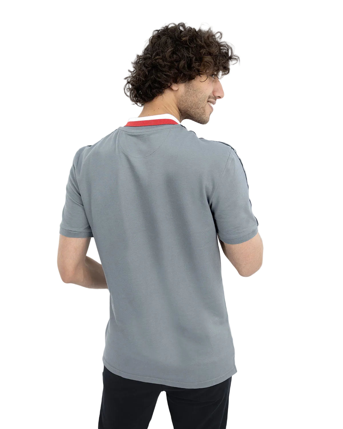 Stripped Neck Gray Polo Shirt