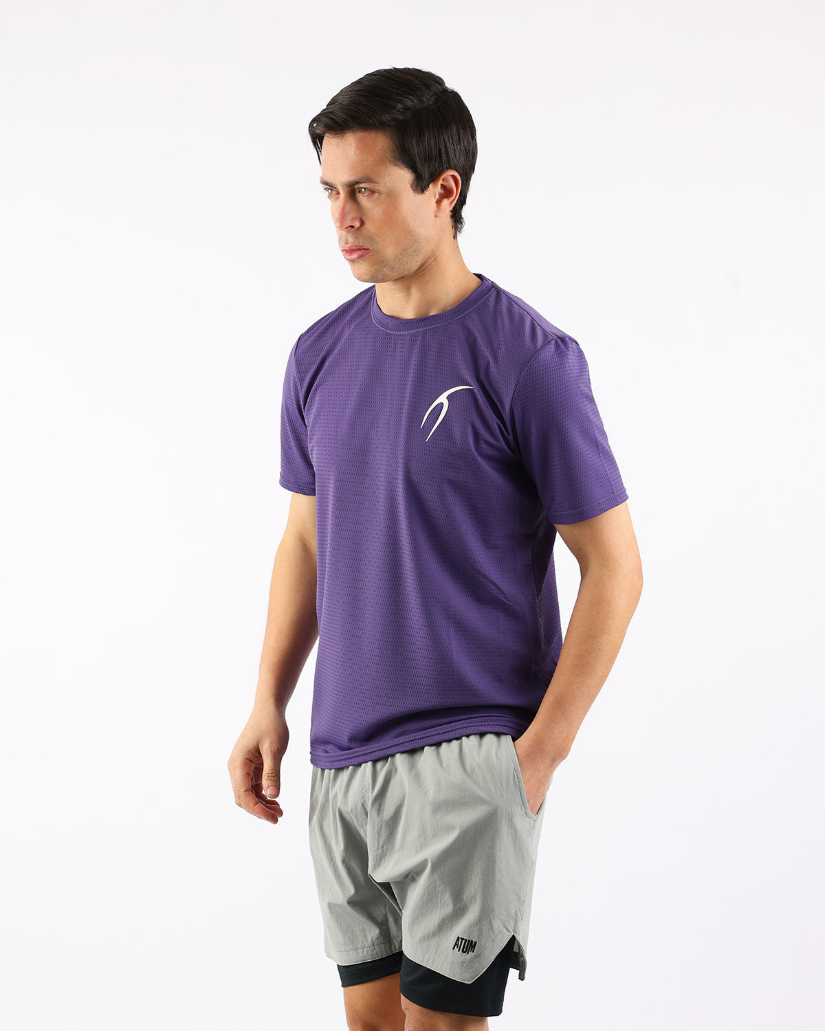 Crew Neck Short Sleeve Purple Athletic Top-Atum -70549794