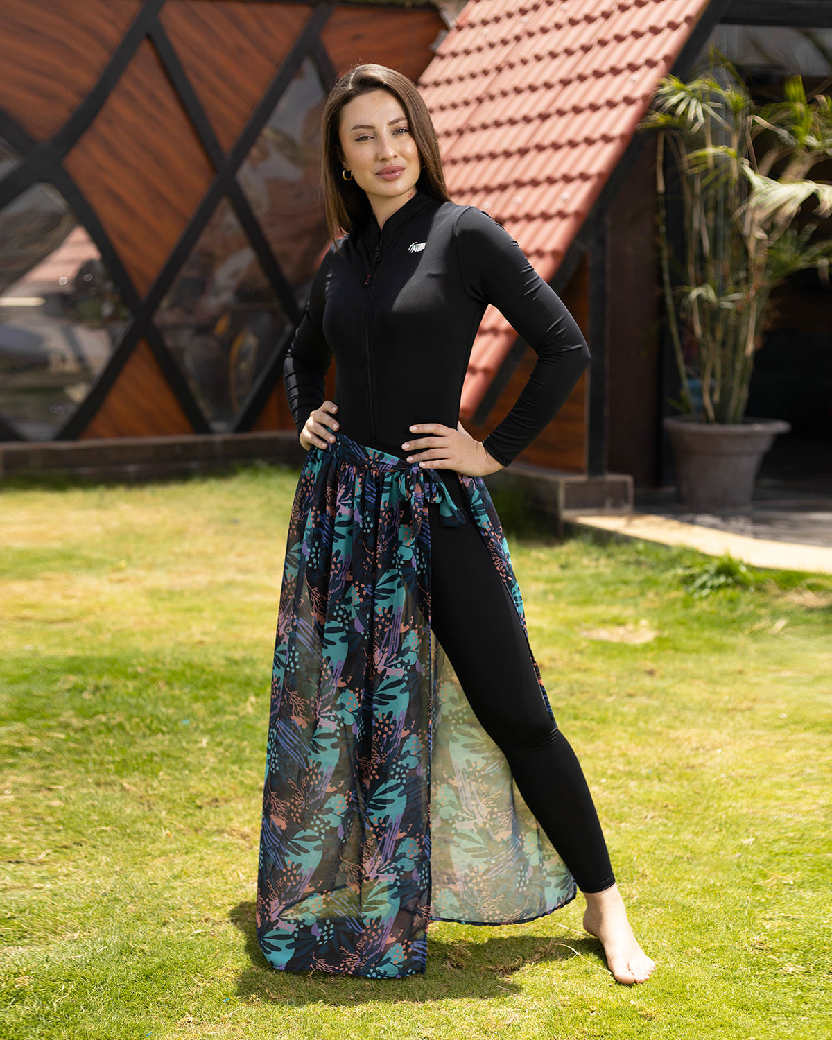 Tropical Night Aqua Cover-Up Skirt-Atum -20128030