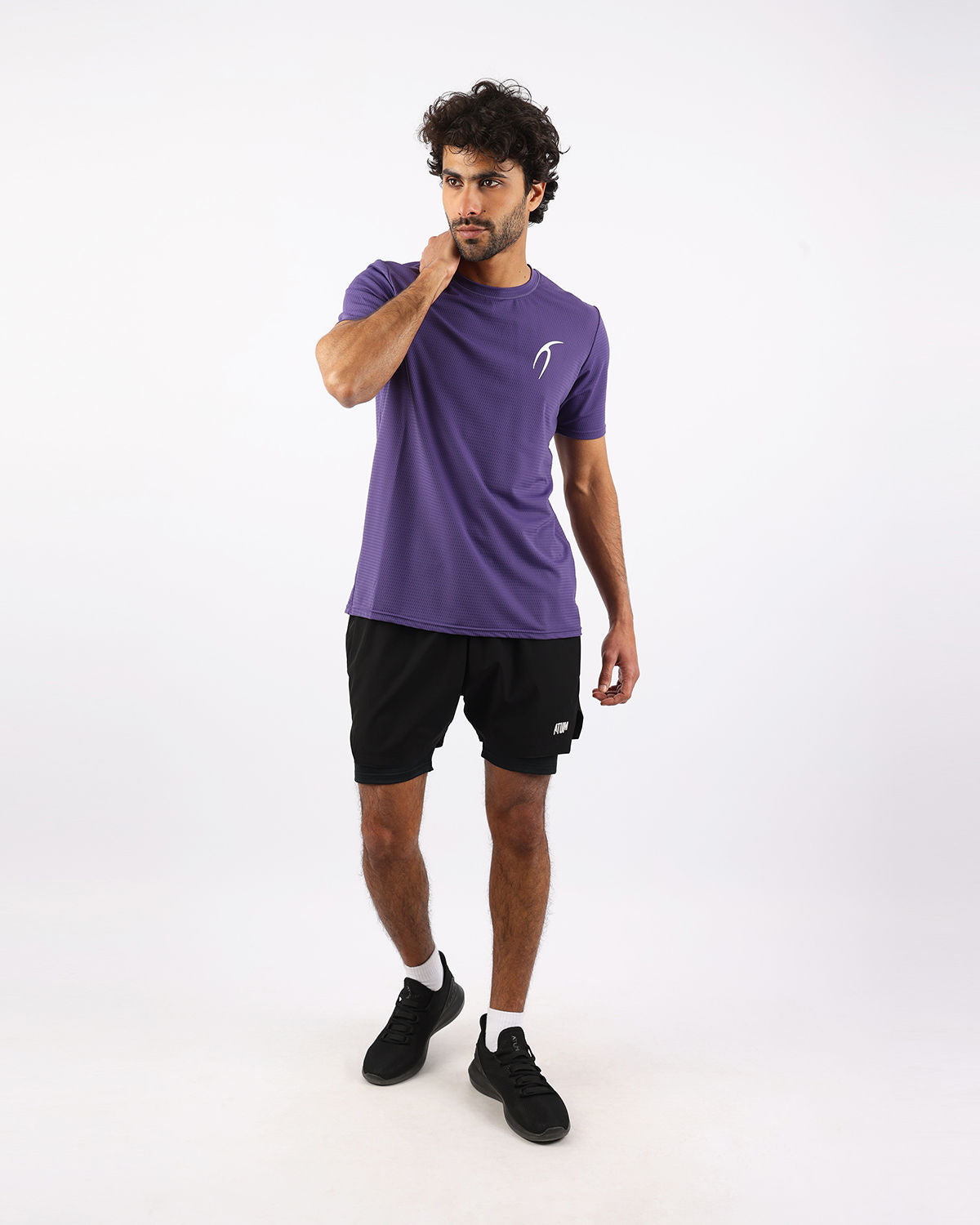 Crew Neck Short Sleeve Purple Athletic Top-Atum -18149049