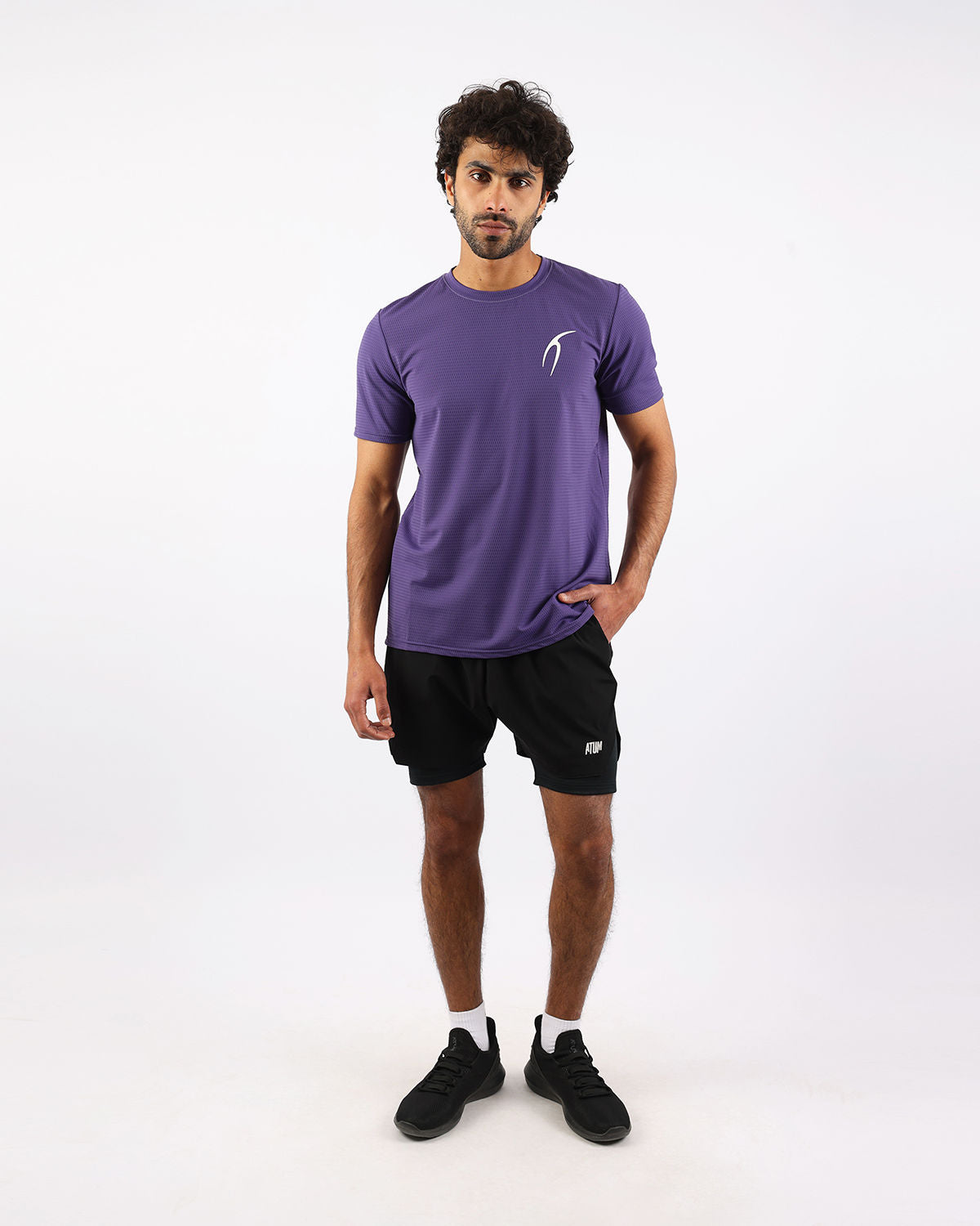 Crew Neck Short Sleeve Purple Athletic Top-Atum -59781604