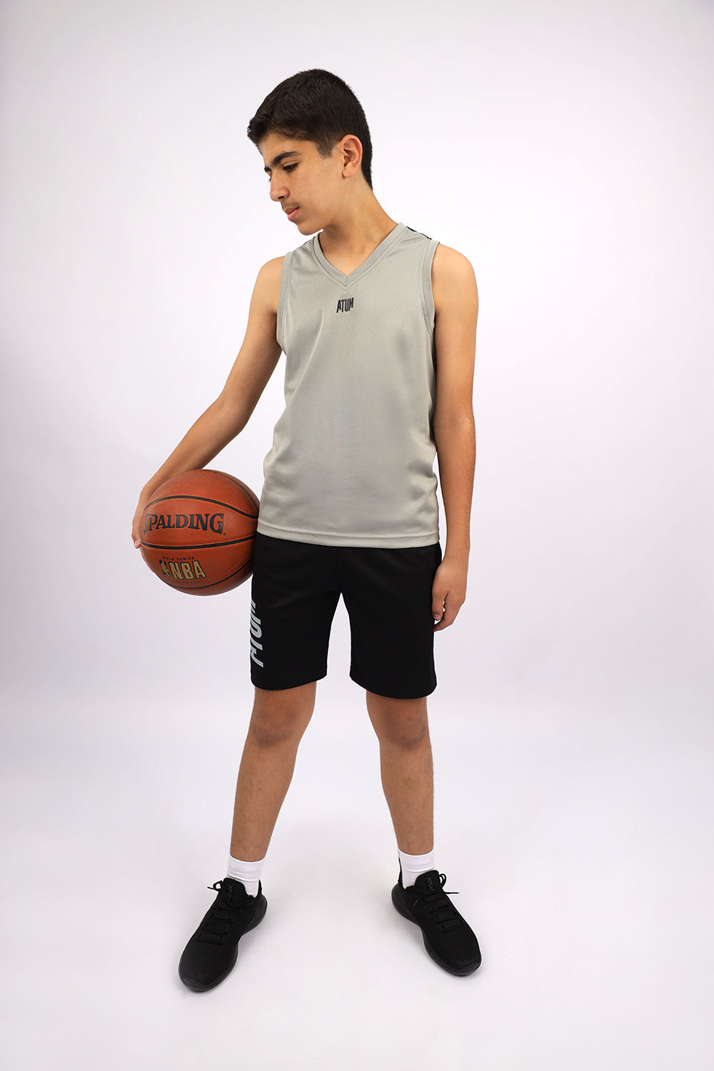 Basic Vneck Gray Tank Top-Atum -5128384