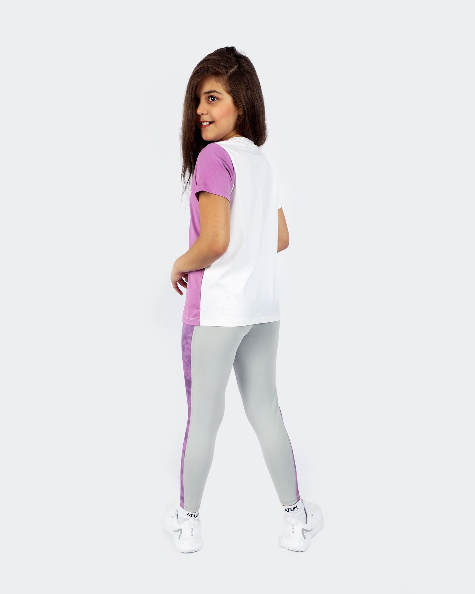Girl's Marble Gray Leggings-Atum -24219009