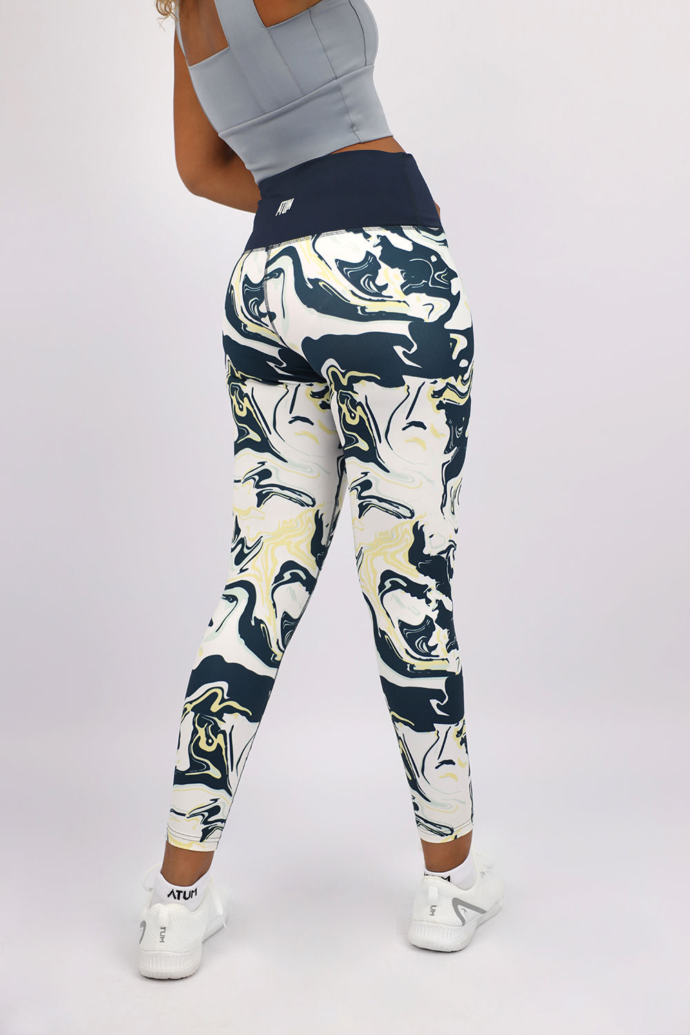 Blooming High Waist Navy Leggings-Atum -89579639