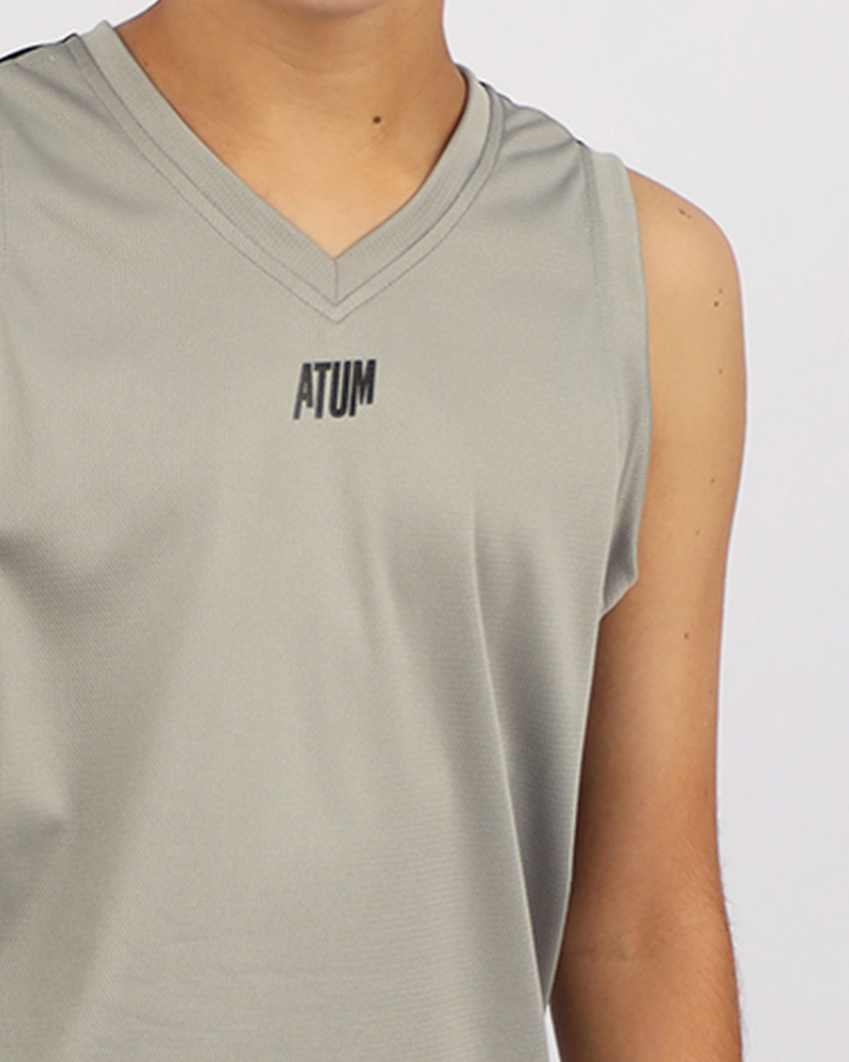 Basic Vneck Gray Tank Top-Atum -72740246