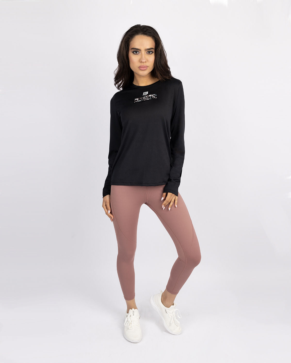 Crew Neck Women's Black T-Shirt-Atum -61539148