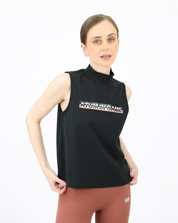 Sleeveless Training Black Tank Top-Atum -244551