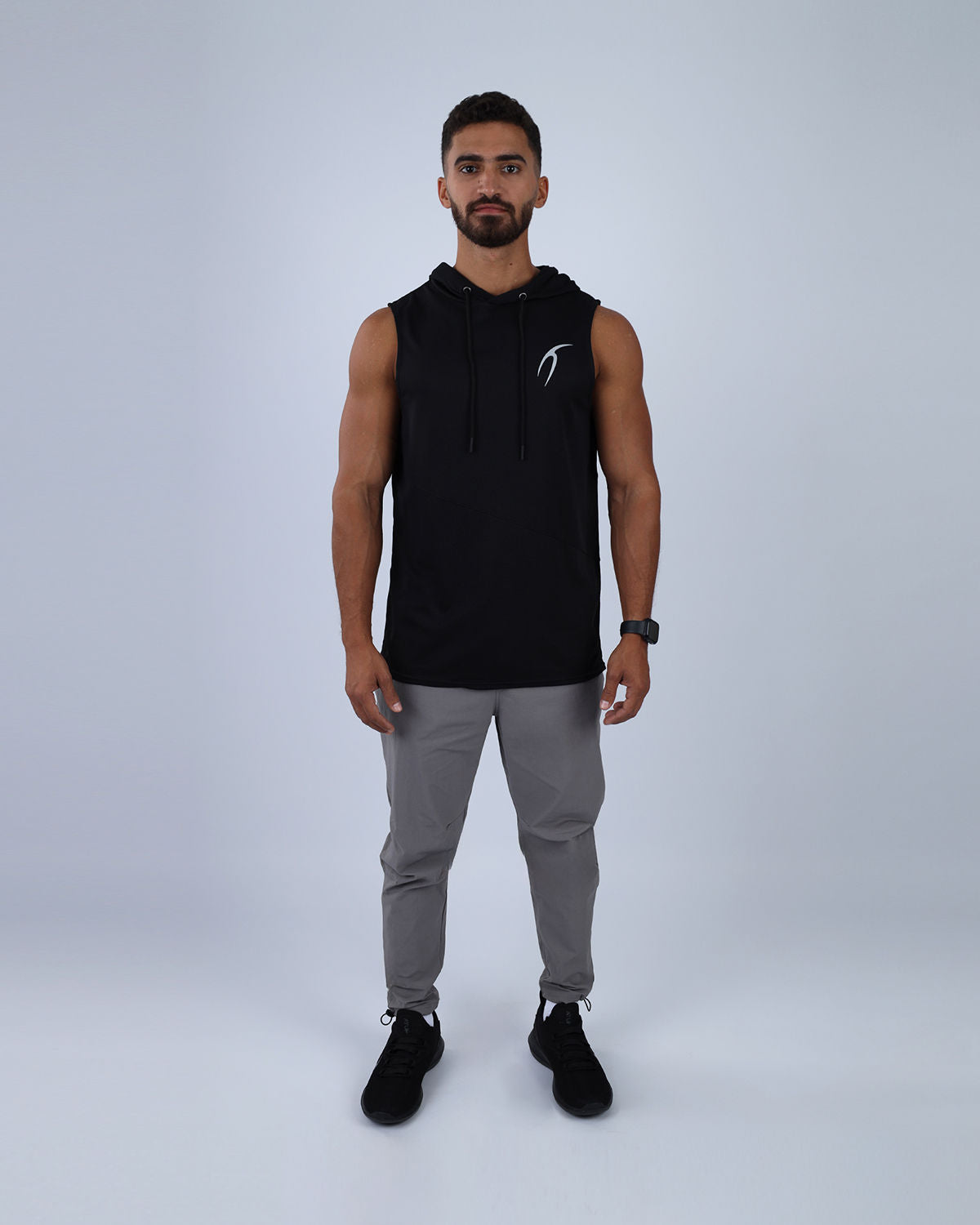 Sleeveless Breathable Black Hoodie-Atum -59650975