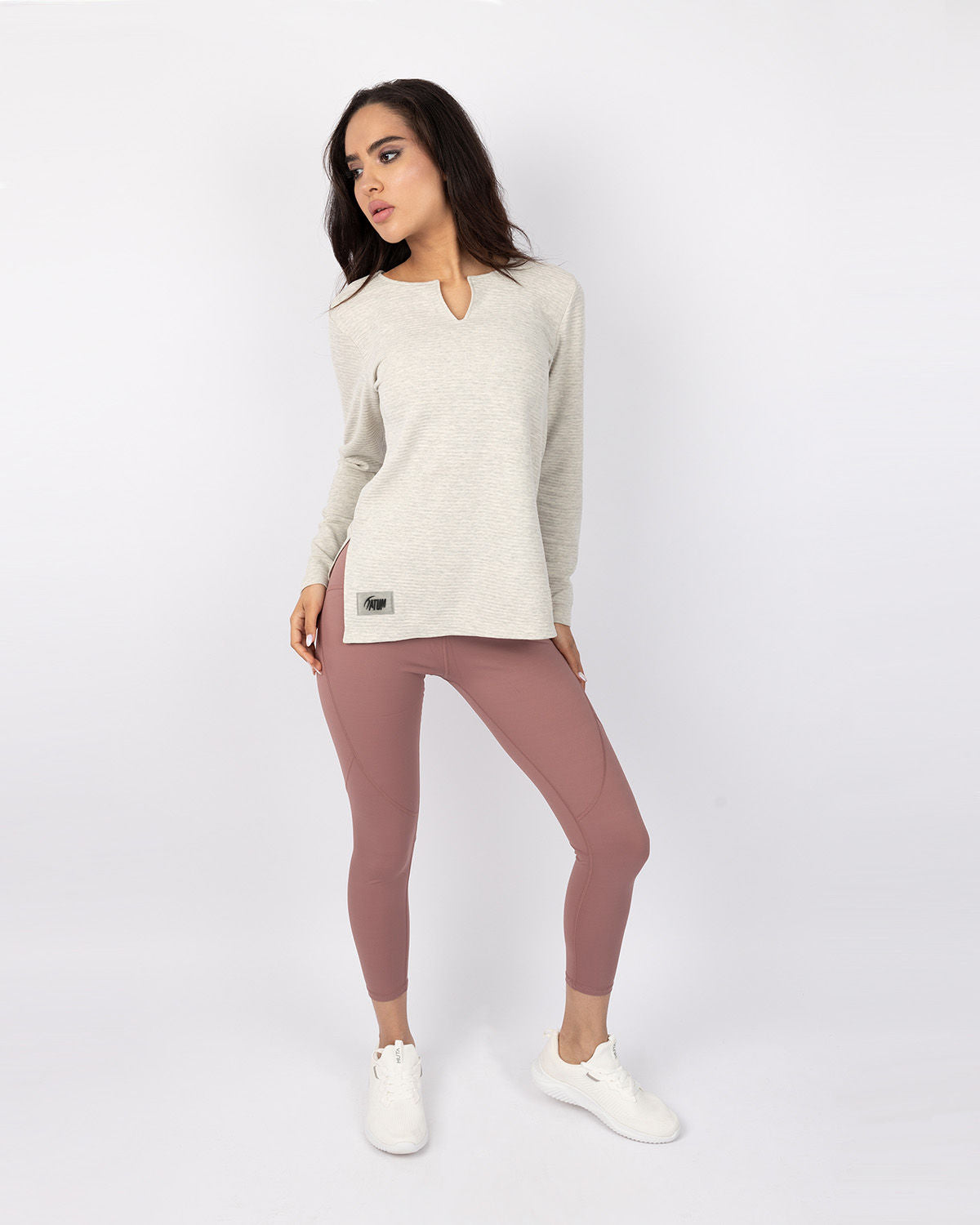 Cotton Rib Long Sleeve Gray T-Shirt-Atum -3050274