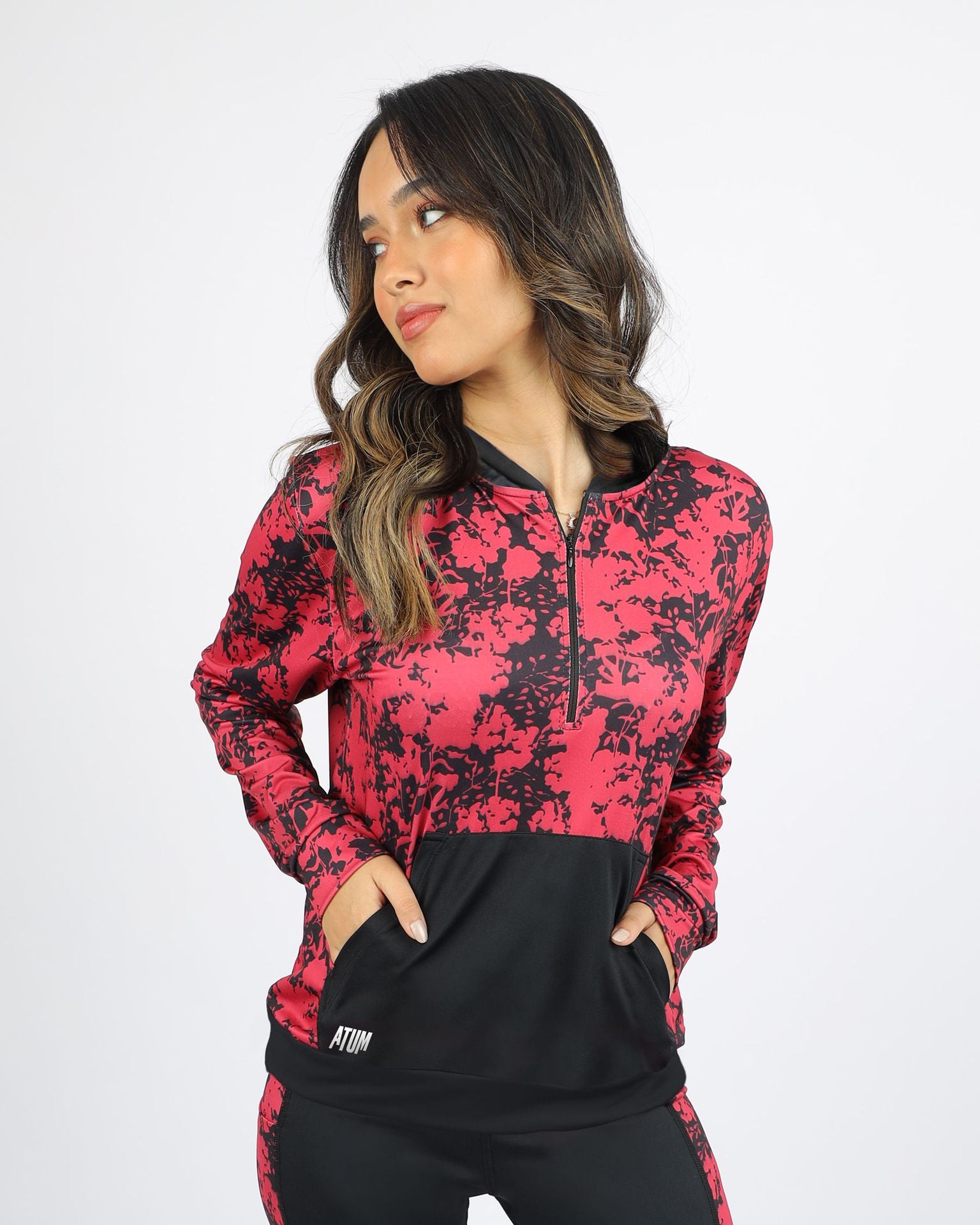 Long Sleeves Women's Black Hoodie-Atum -66793378