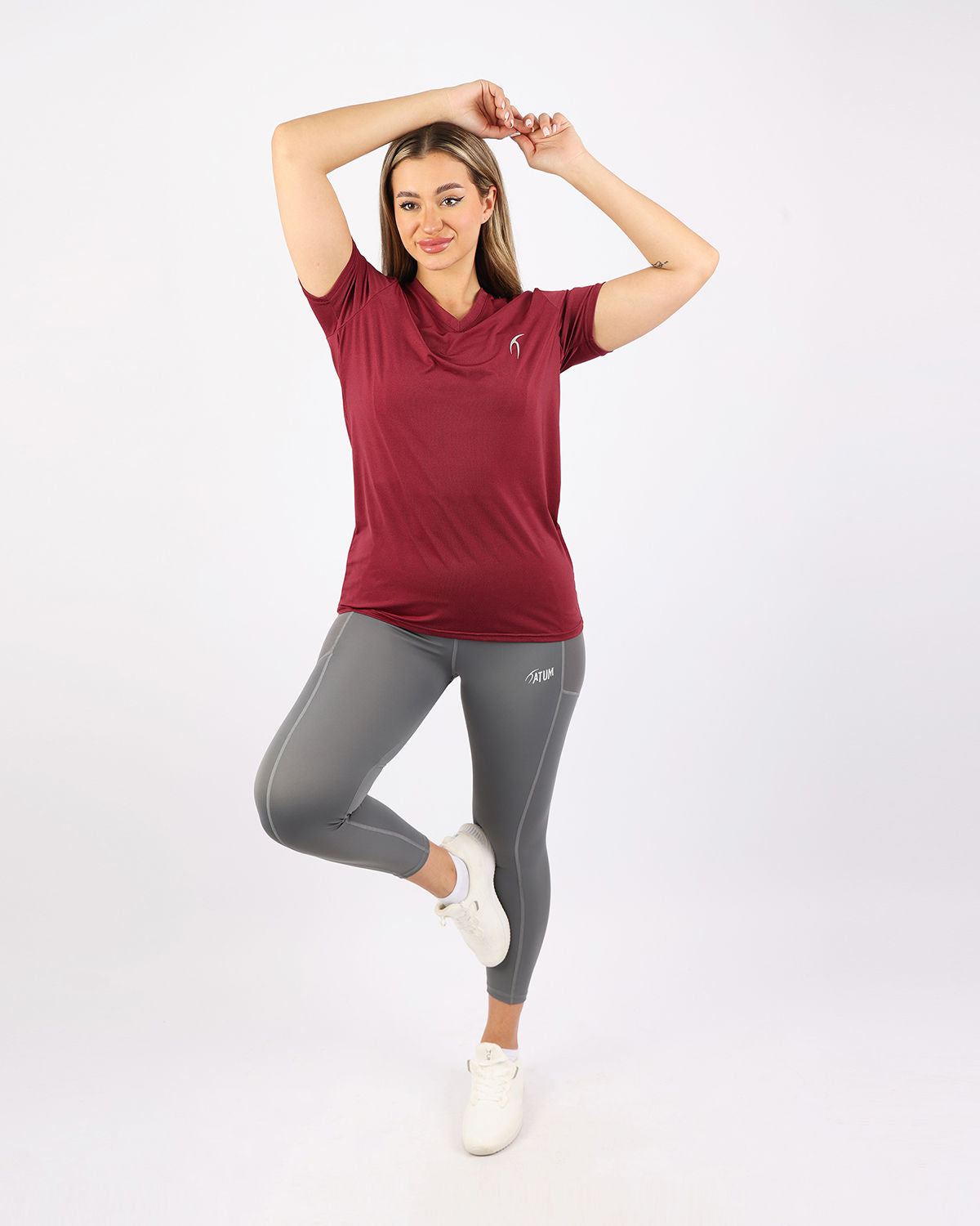 V Neck Training Burgundy Top-Atum -97392523