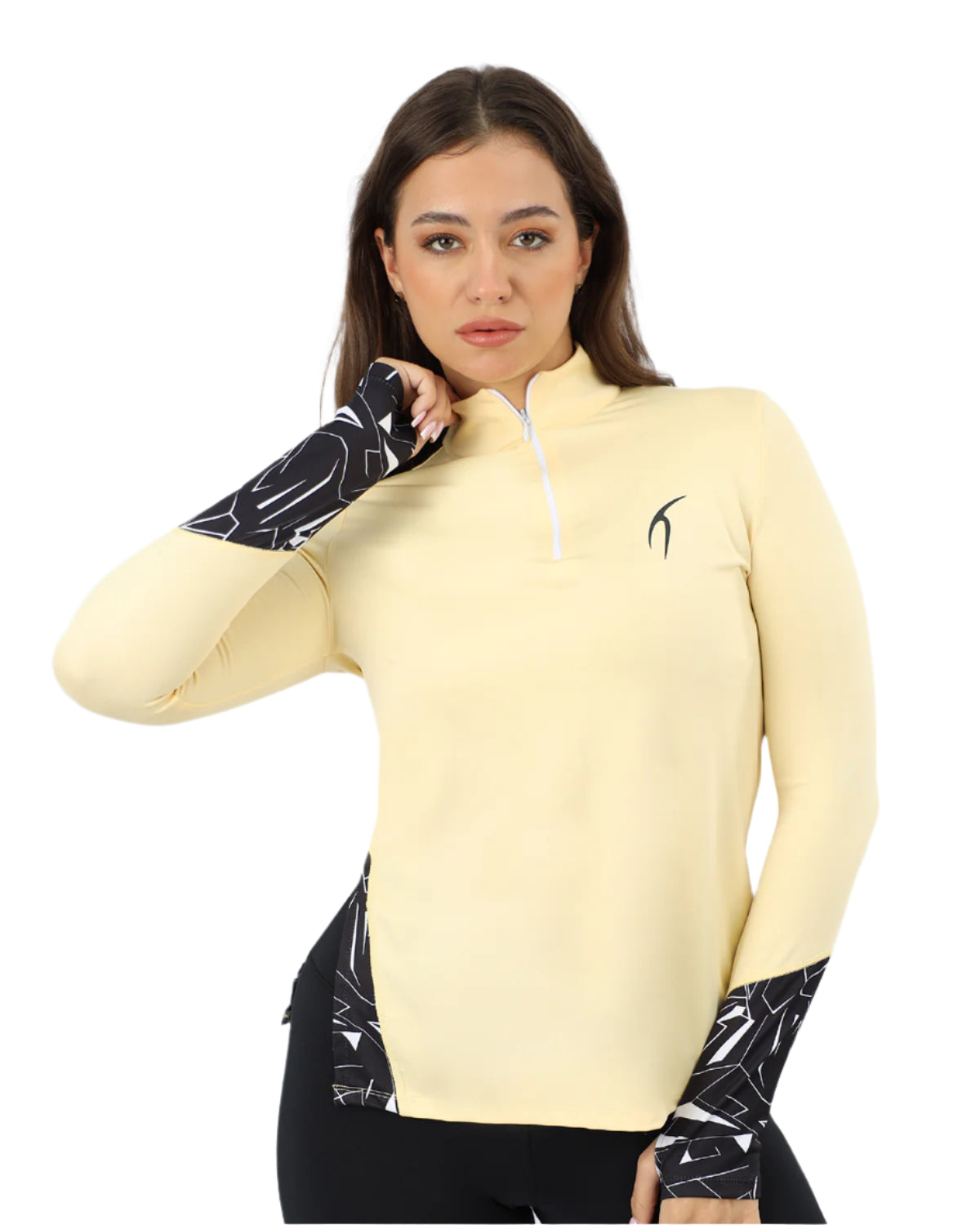 Women's Quarter Zip Light Yellow Top-Atum -65520418