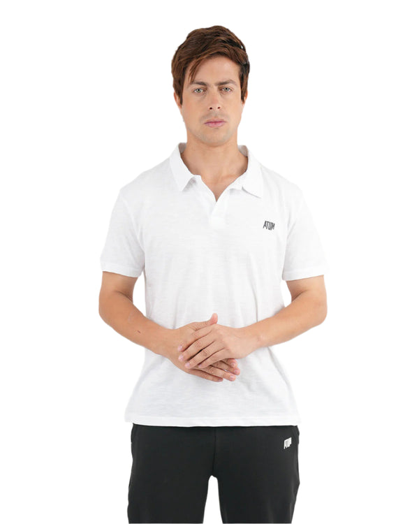 Comfort Slub White Polo Shirt-Atum -17321743