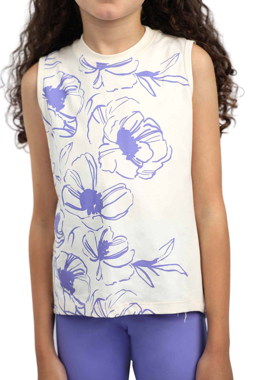 Girl's Flowery White Tank Top-Atum -59730132