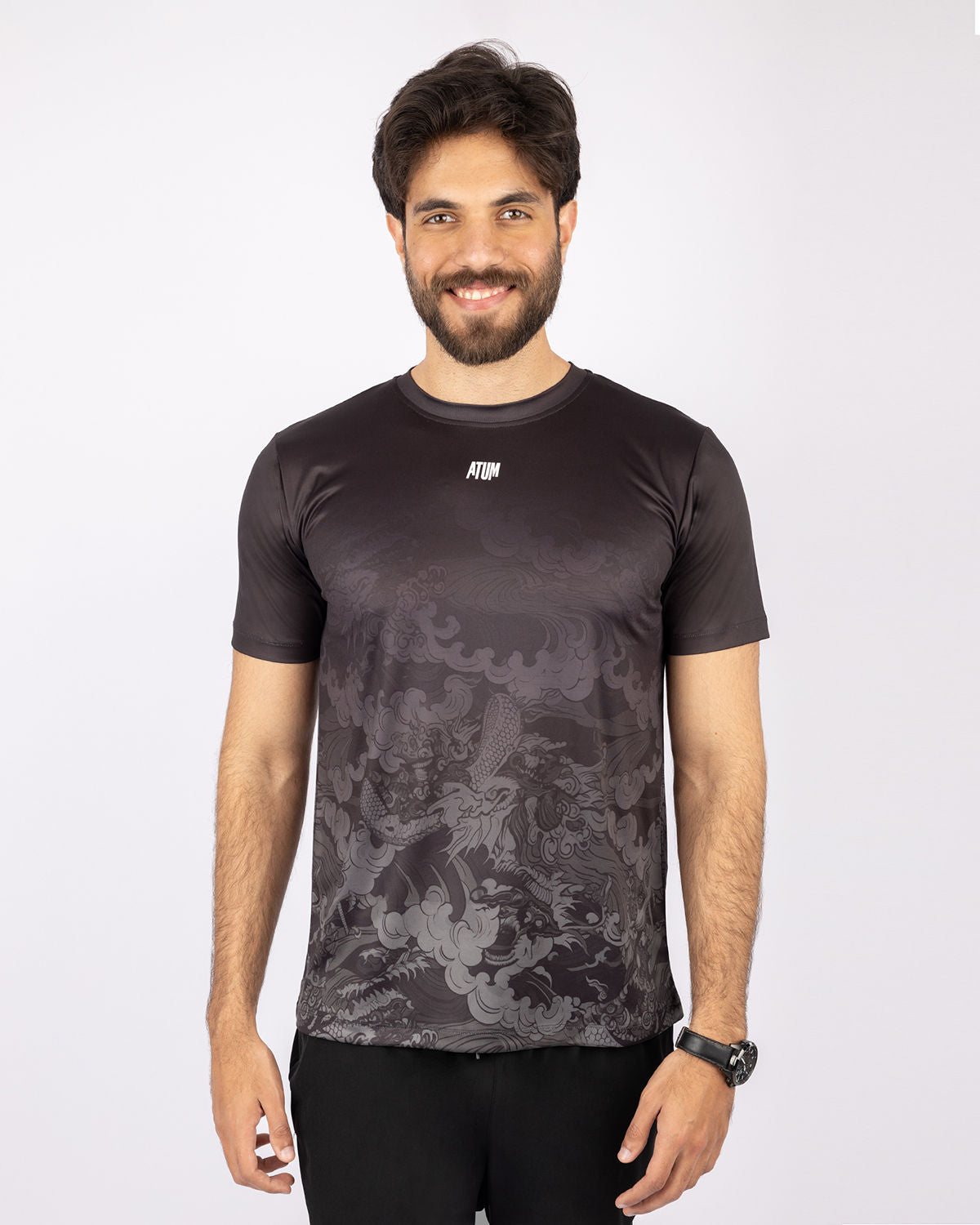 Round Printed Black T-Shirt-Atum -77586691
