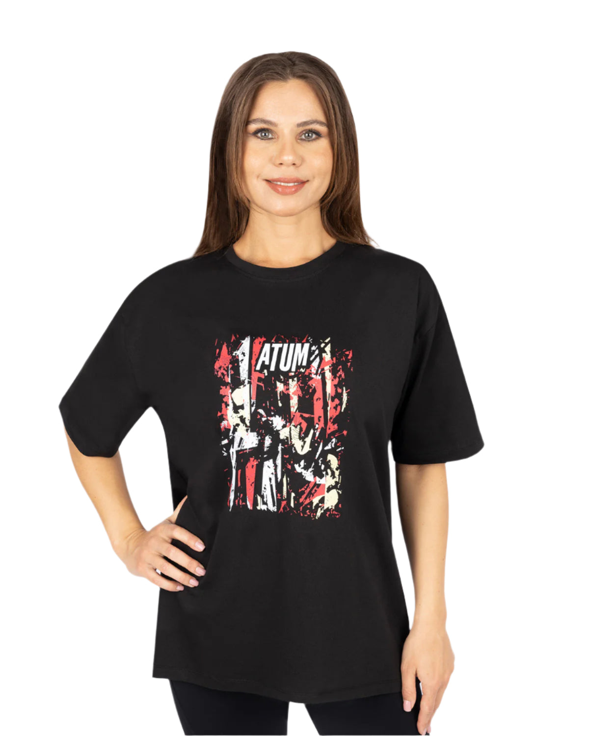 Oversize Printed Women's Black T-Shirt-Atum -53150010