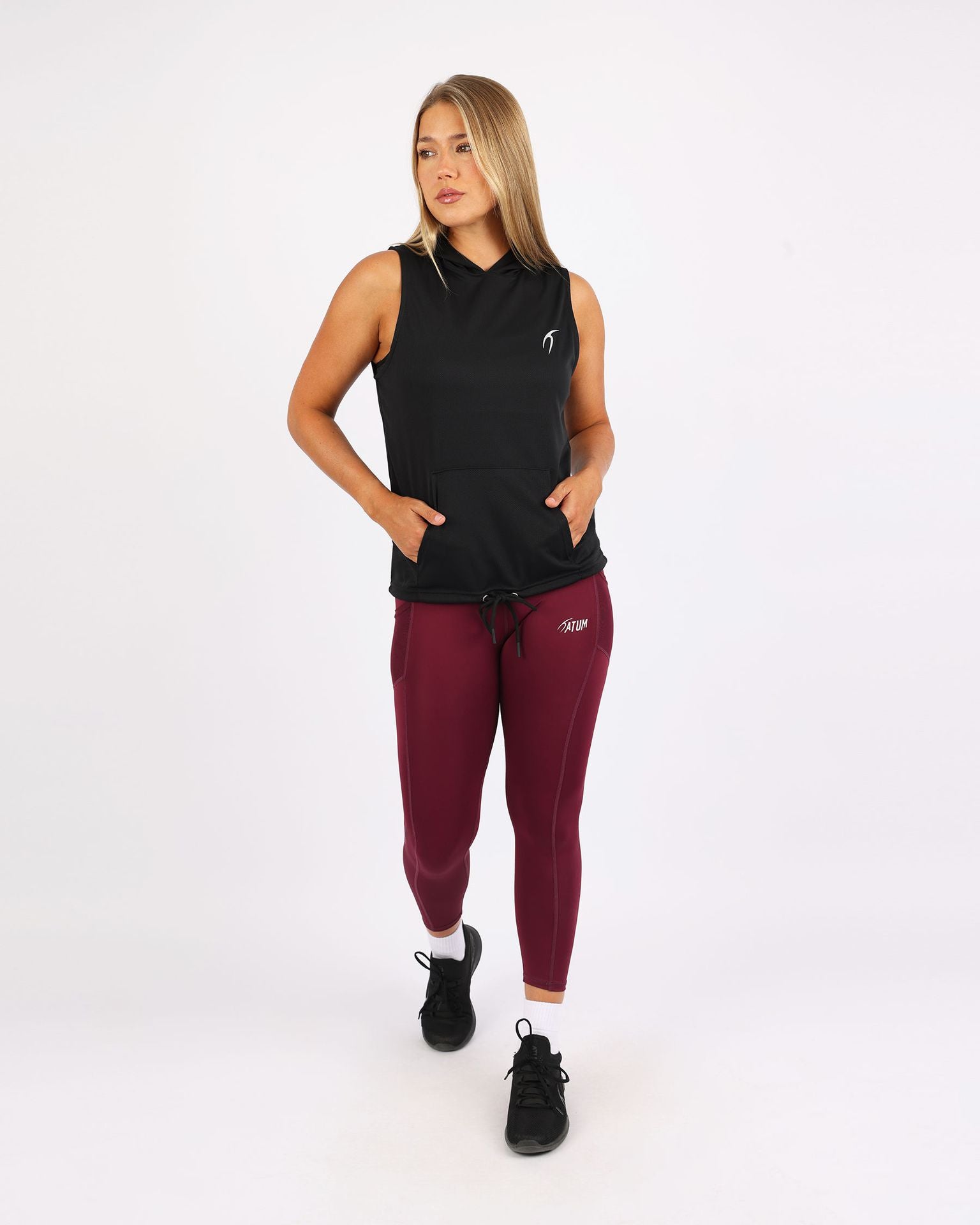 Sleeveless Breathable Black Women's Hoodie-Atum -26132208