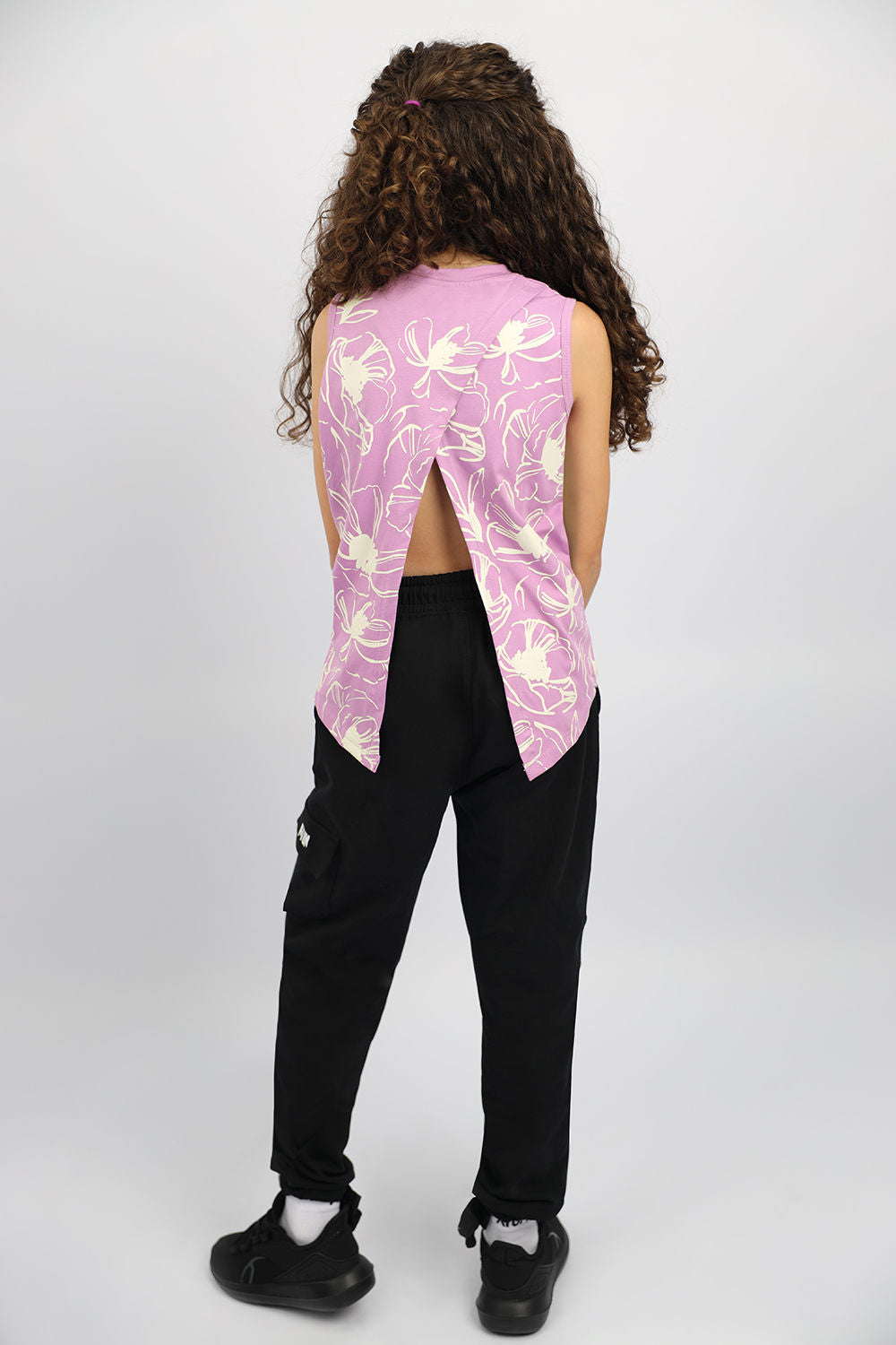 Girl's Flowery Violet Tank Top