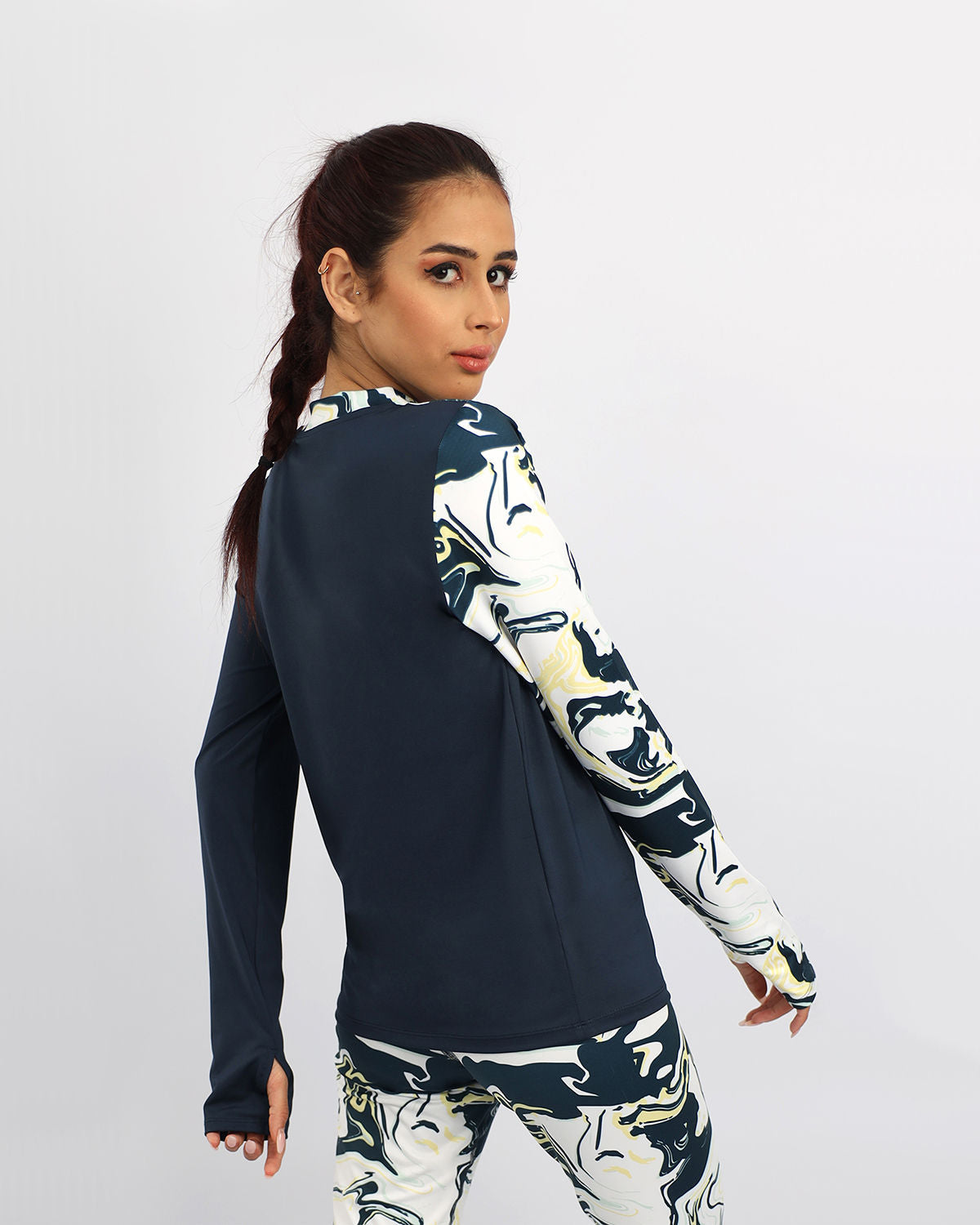 Long Sleeve Women's Navy T-Shirt-Atum -65277332