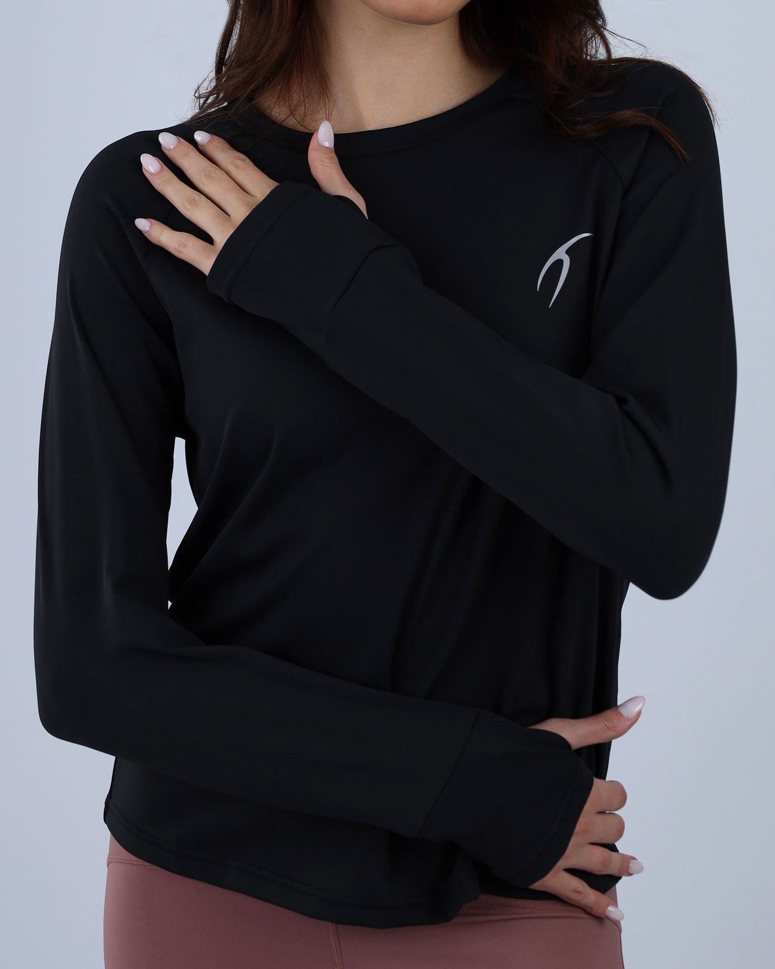 Slim Long Sleeve Black Printed Top-Atum -14435546