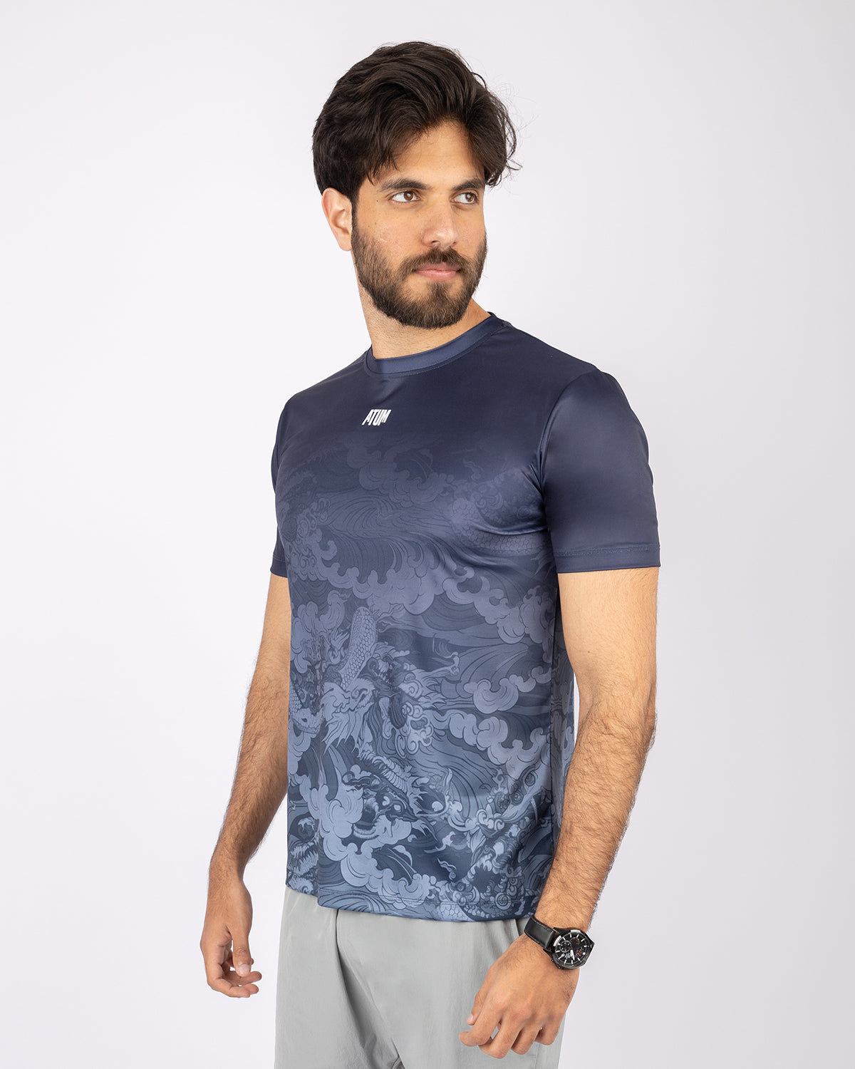 Round Printed Navy T-Shirt-Atum -40668947