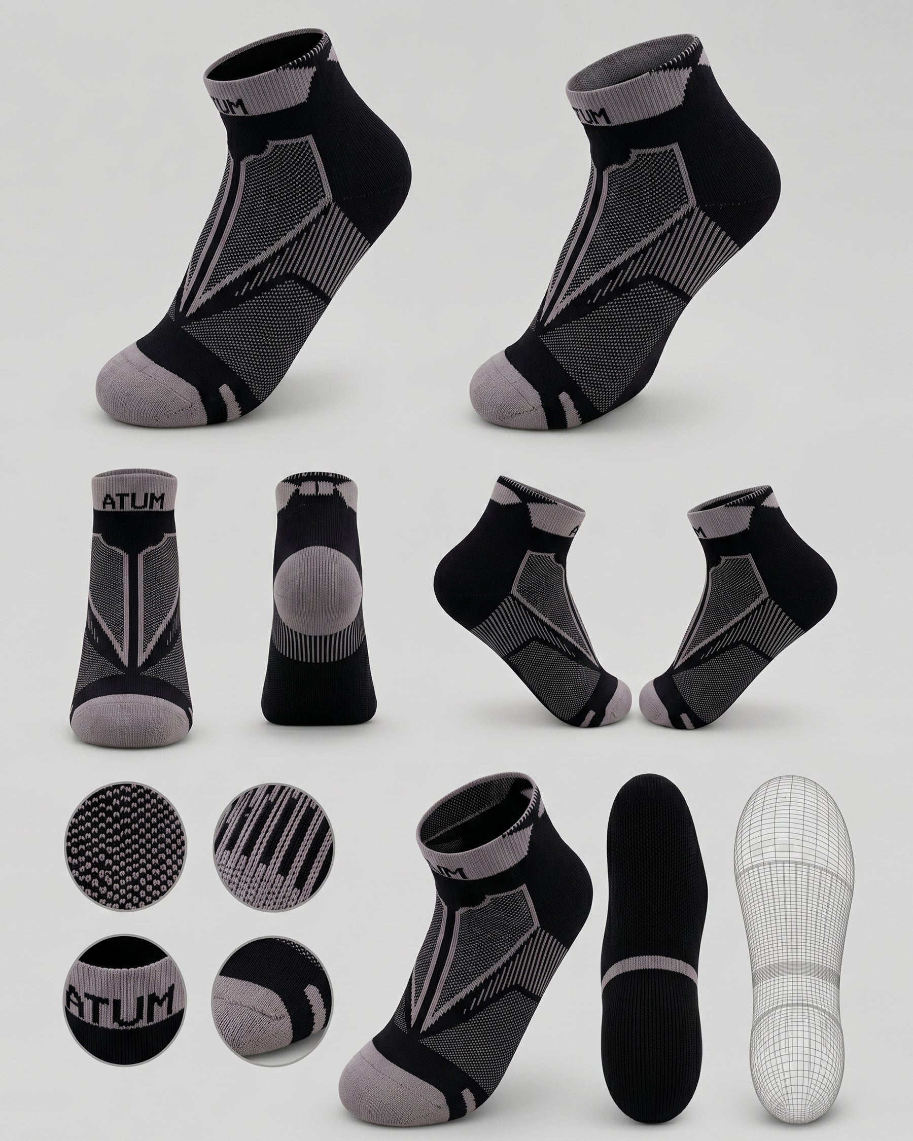 Adults Unisex Low-Cut Black Training Socks