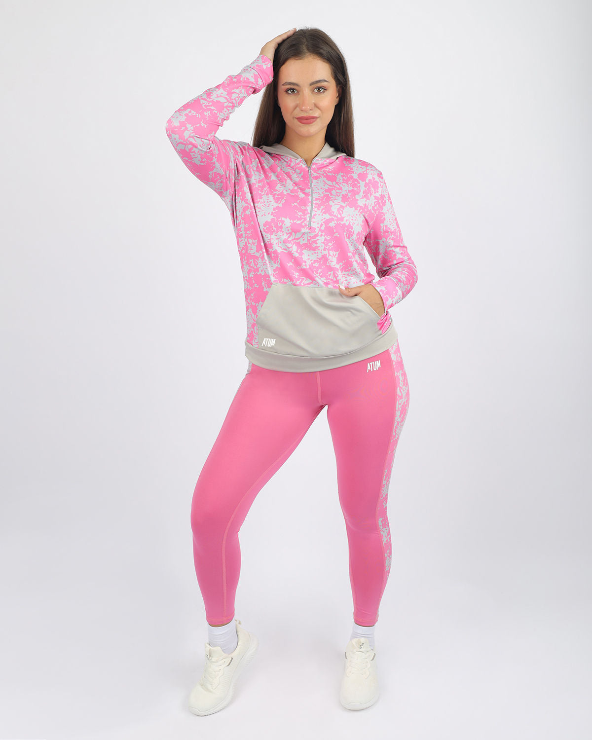 Printed Panel Pink Leggings-Atum -12006603