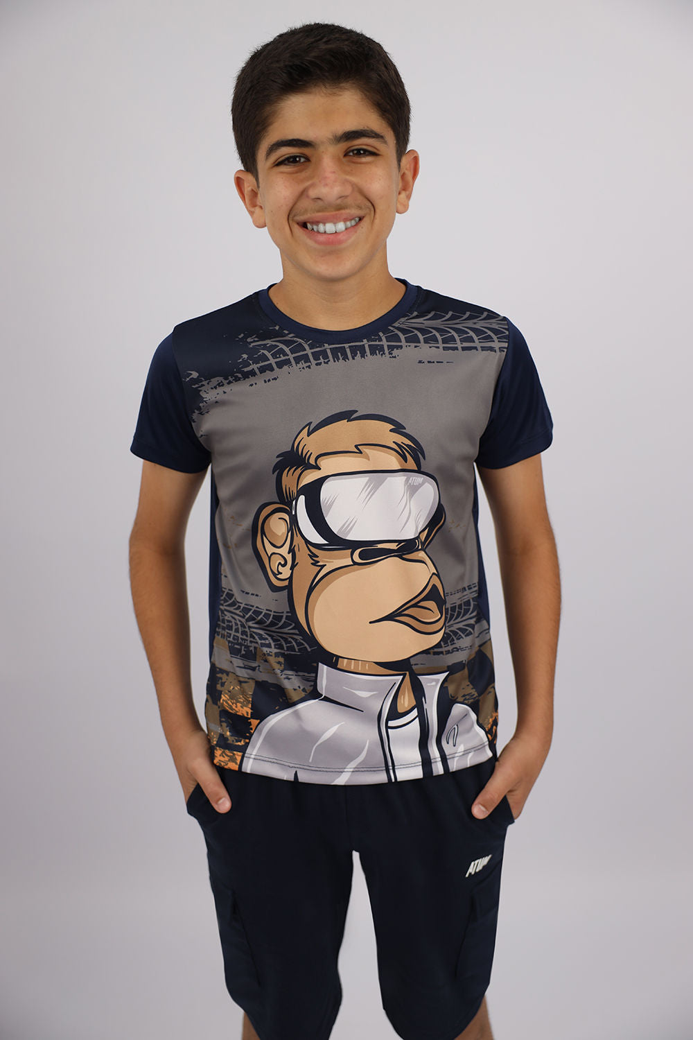 Monkey Graphic Boy's Navy T-Shirt-Atum -34430860