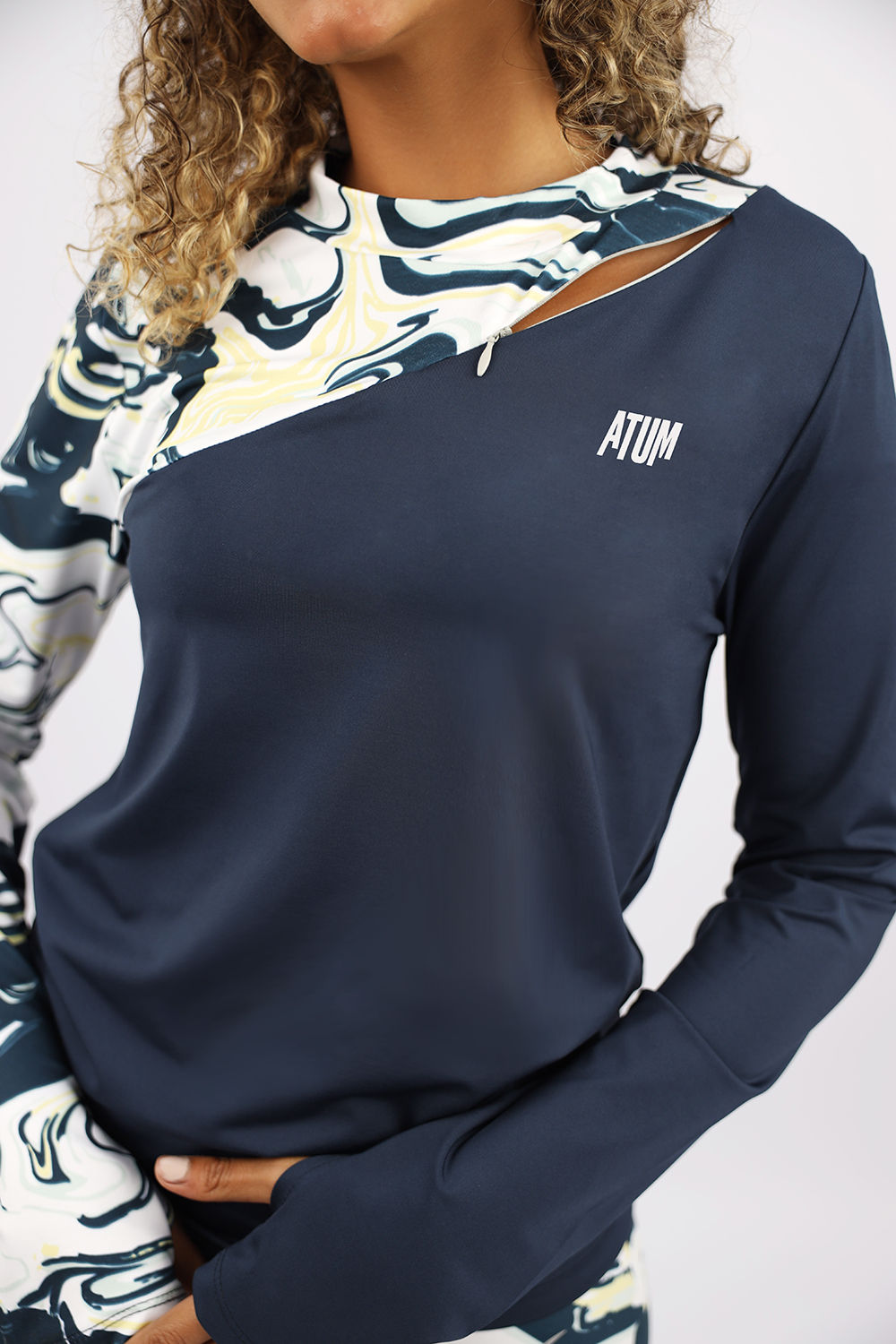Long Sleeve Women's Navy T-Shirt-Atum -87021680