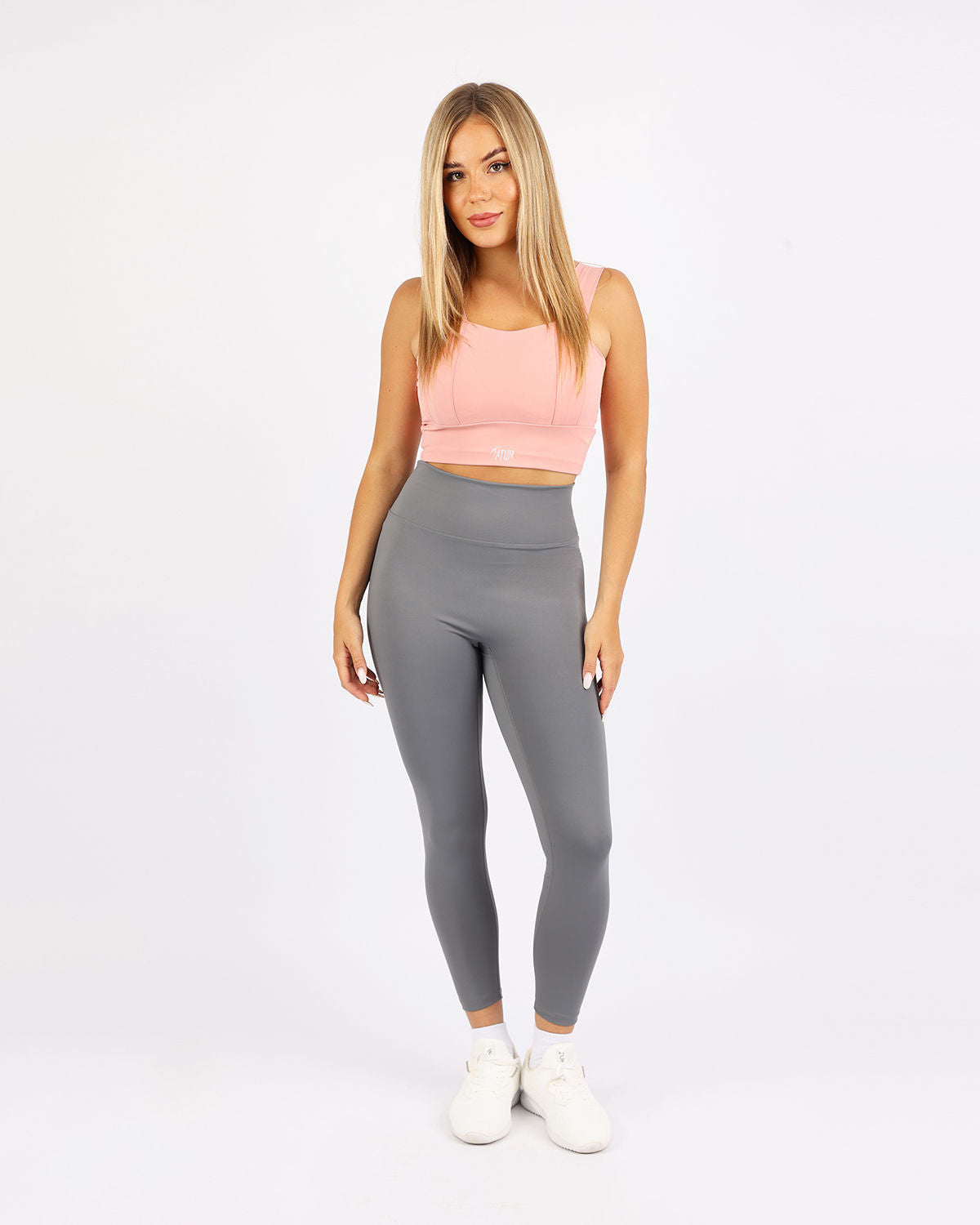 Curve Accent High-Rise Gray Leggings-Atum -6175476