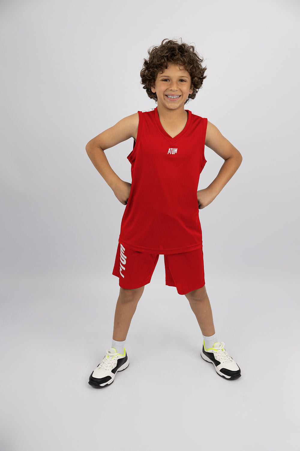 Basic Vneck Red Tank Top-Atum -55569473
