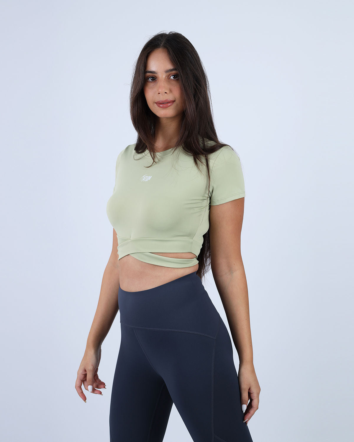 Twisted Short Sleeves Green Crop Top-Atum -14819260