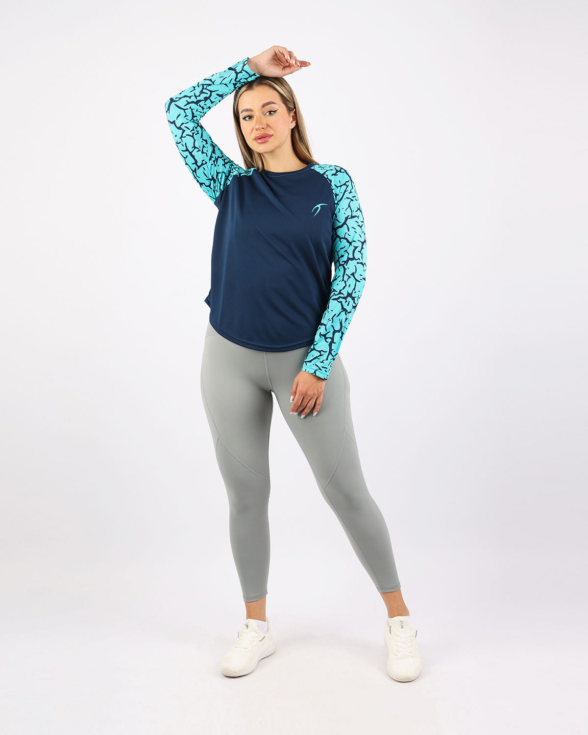Crew Neck Long Sleeve Turquoise Top-Atum -88230054