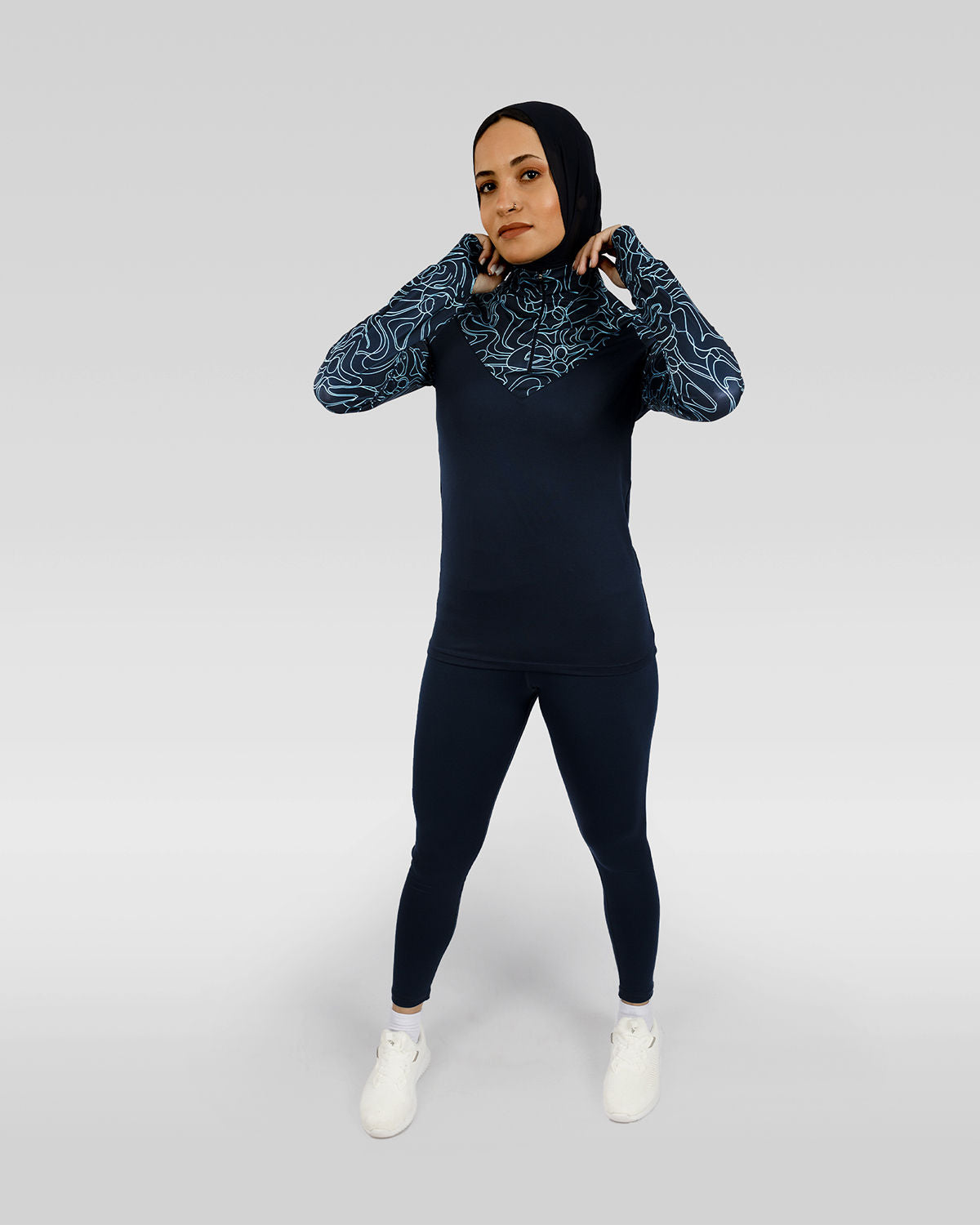 High-Neck Limitless Navy Top-Atum -89762301
