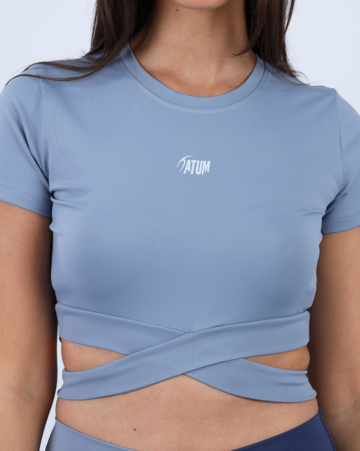 Twisted Short Sleeves Blue Crop Top-Atum -11545443