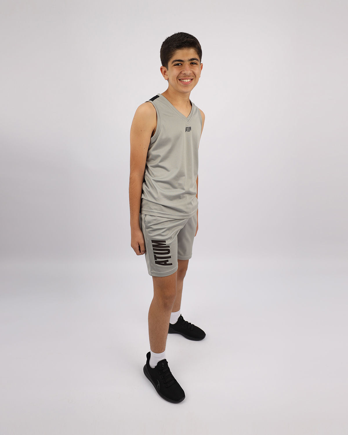 Basic Vneck Gray Tank Top-Atum -29129047