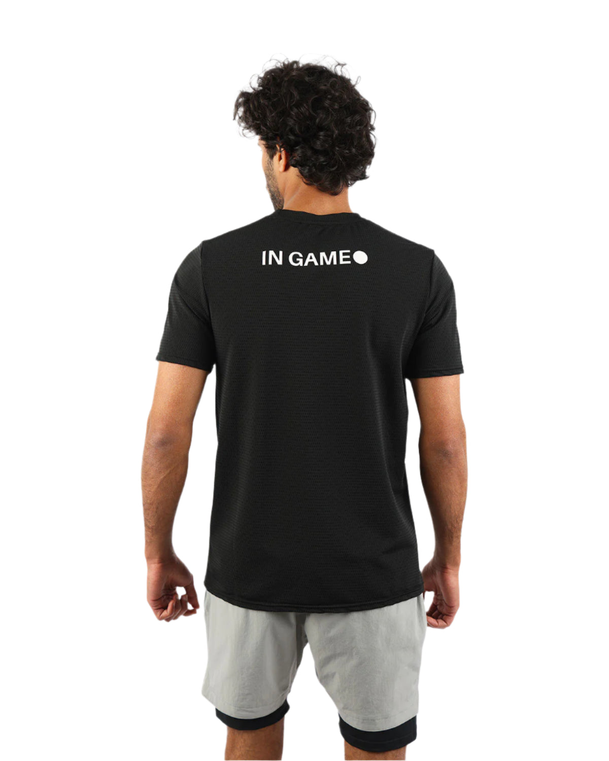 Crew Neck Short Sleeve Black Athletic Top-Atum -41208497