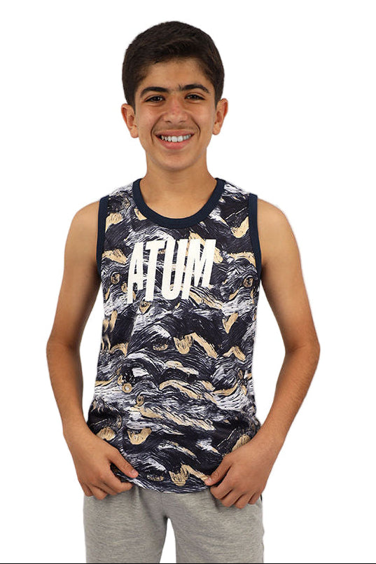 Boy's Printed Navy Tank Top-Atum -56863371