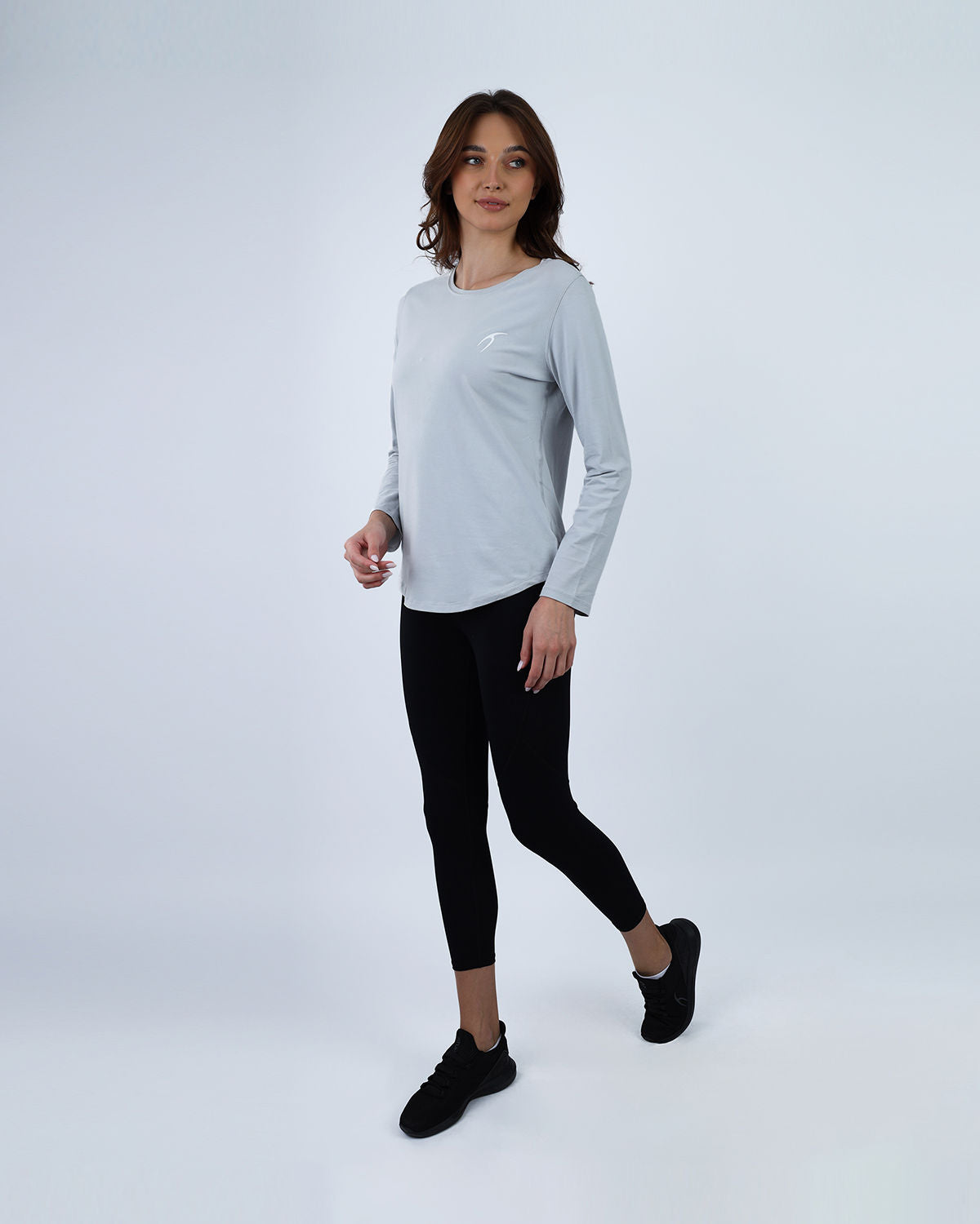 Basic Long Sleeve Gray T-Shirt-Atum -91176430
