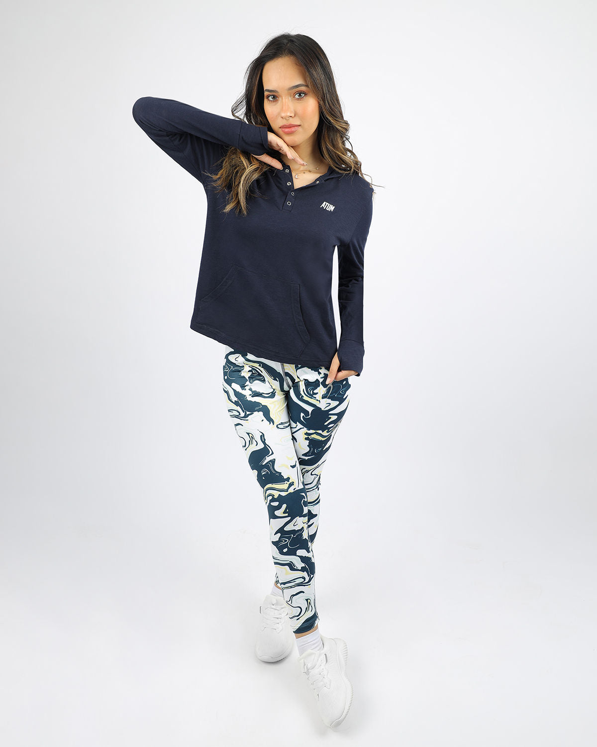 Women's Hooded Navy T-Shirt-Atum -82534009