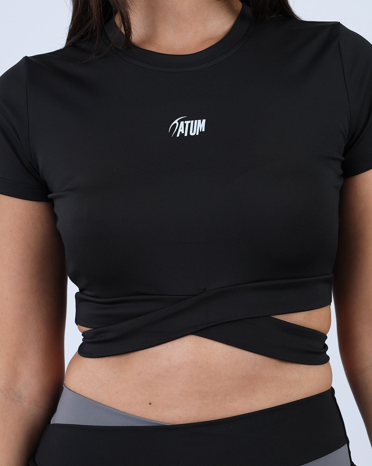 Twisted Short Sleeves Black Crop Top-Atum -43964302
