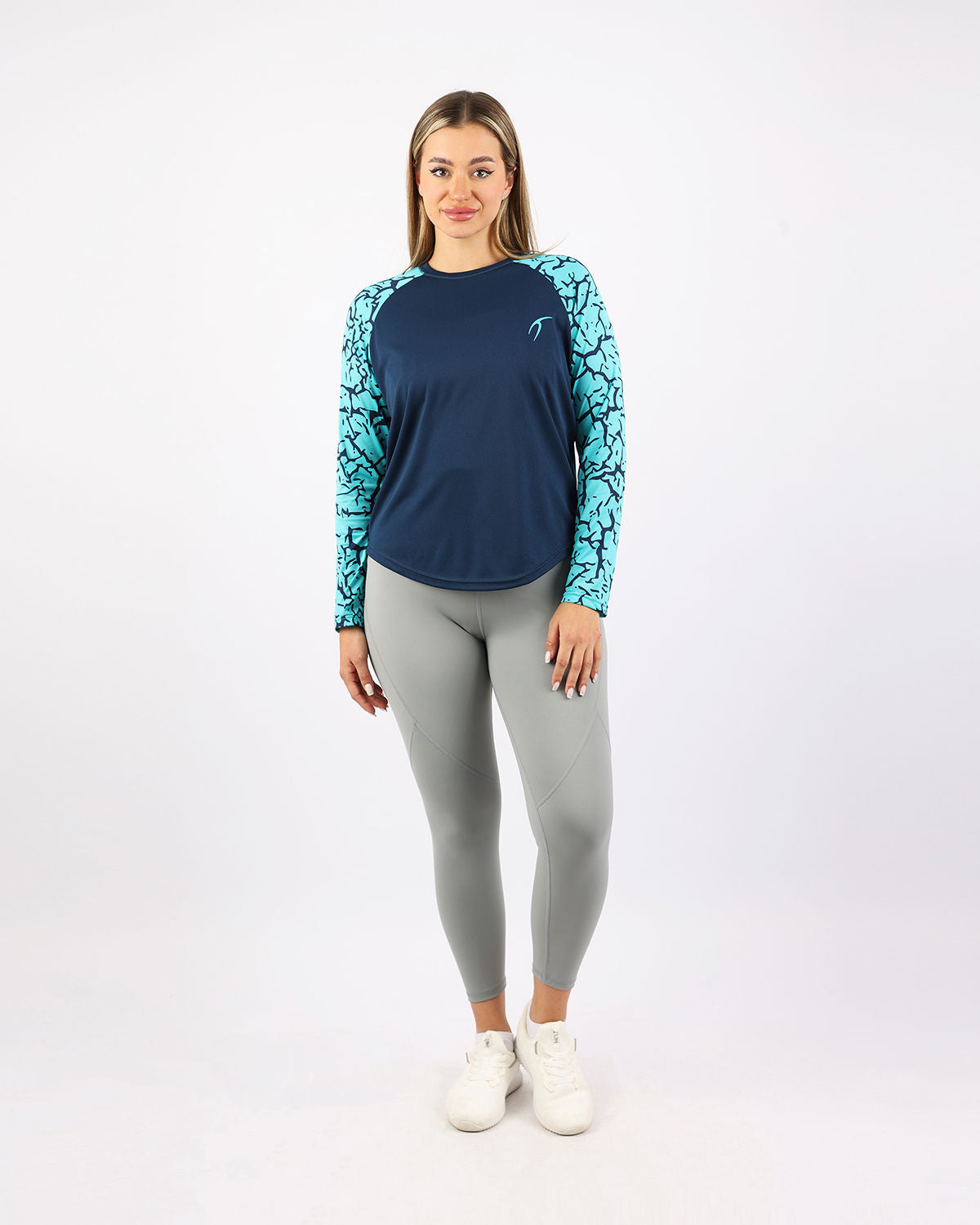 Crew Neck Long Sleeve Turquoise Top-Atum -37193230