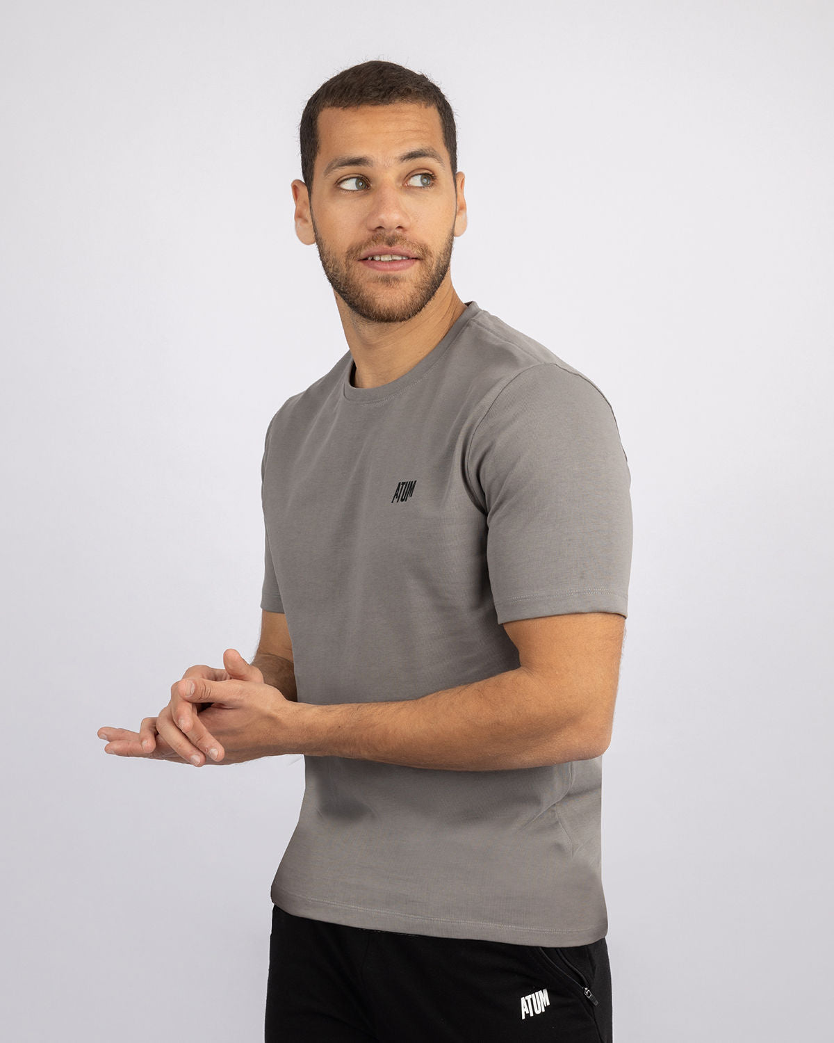 Basic Cotton Gray T-Shirt-Atum -68312397