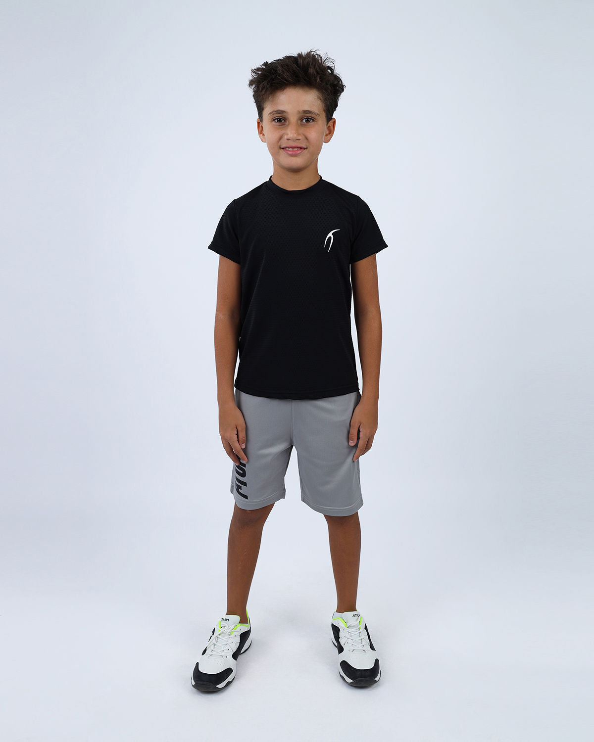 Crew Neck Short Sleeve Black Breathable Top-Atum -94336736