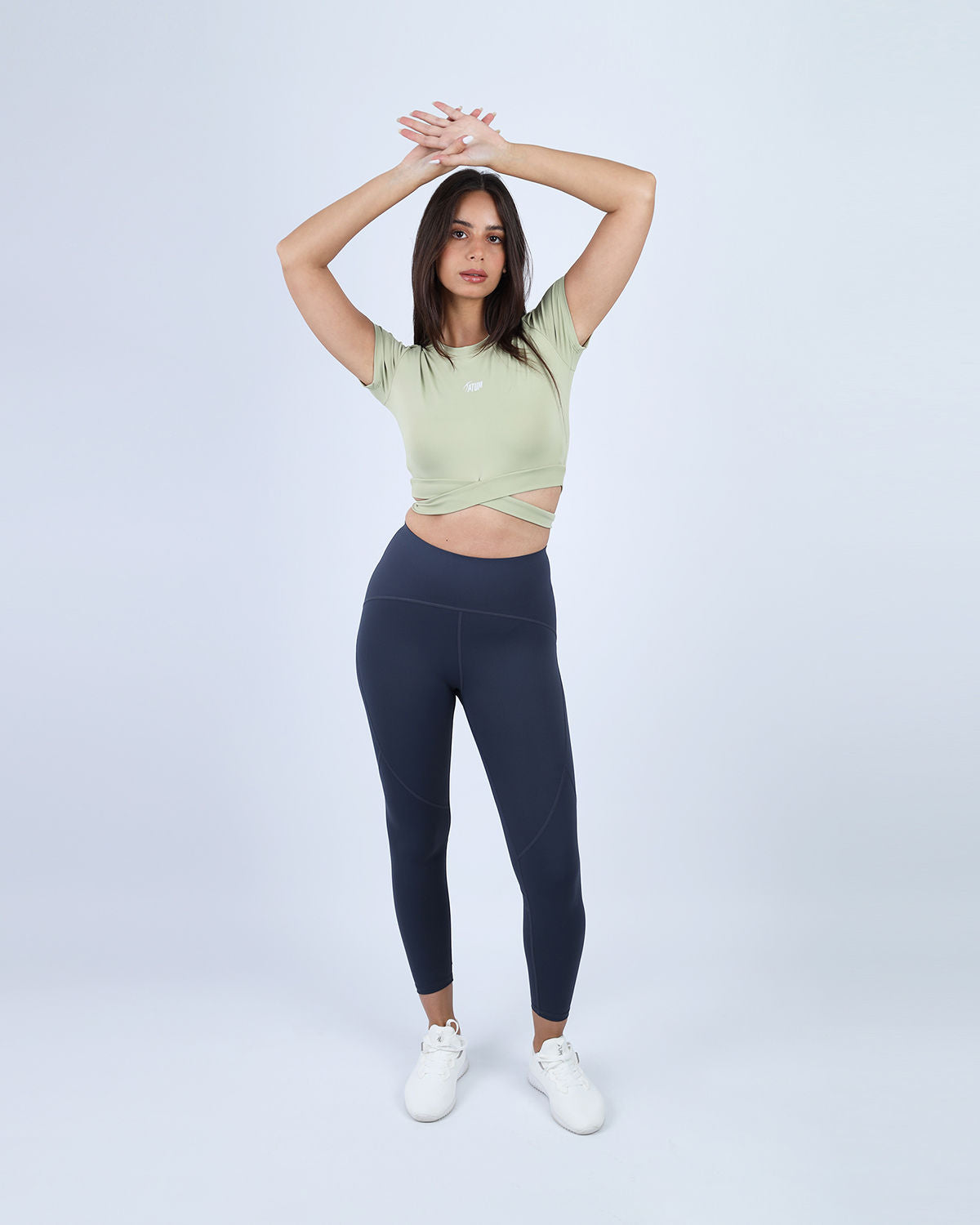 Twisted Short Sleeves Green Crop Top-Atum -53525777