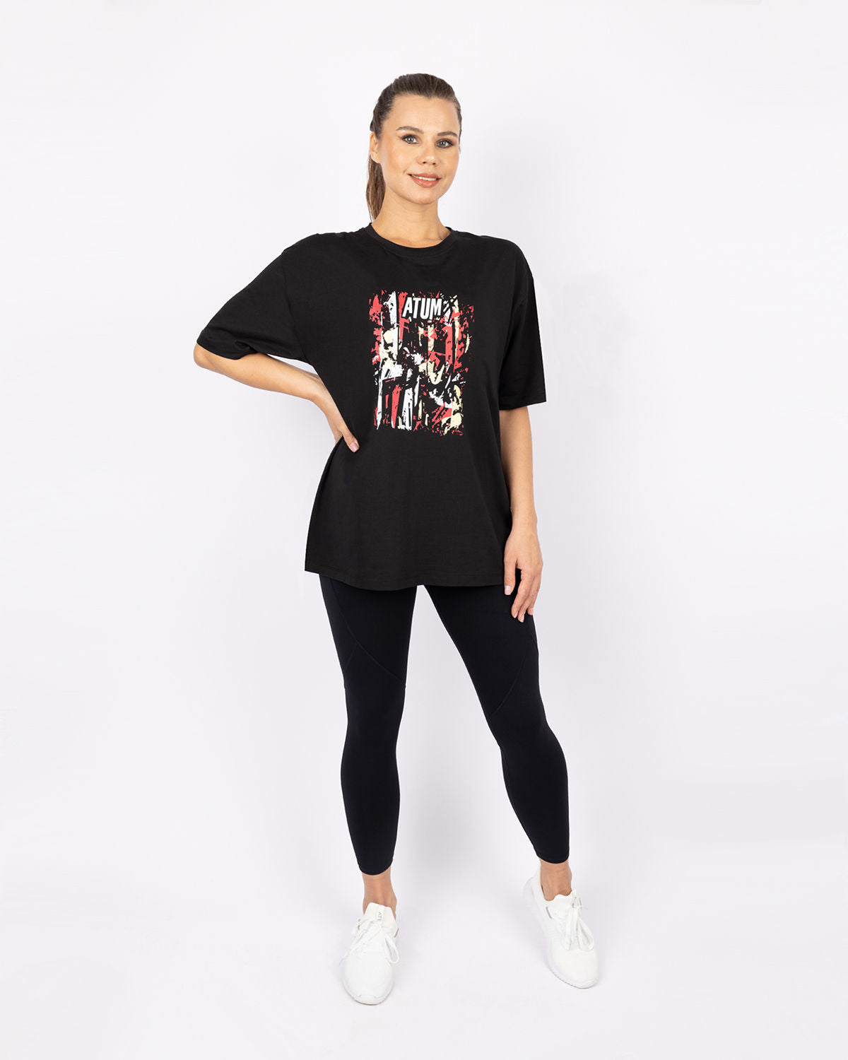 Oversize Printed Women's Black T-Shirt-Atum -11165684