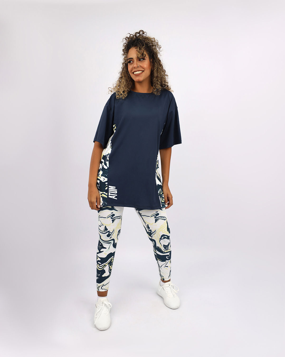 Women's Oversized Navy T-Shirt-Atum -12233878