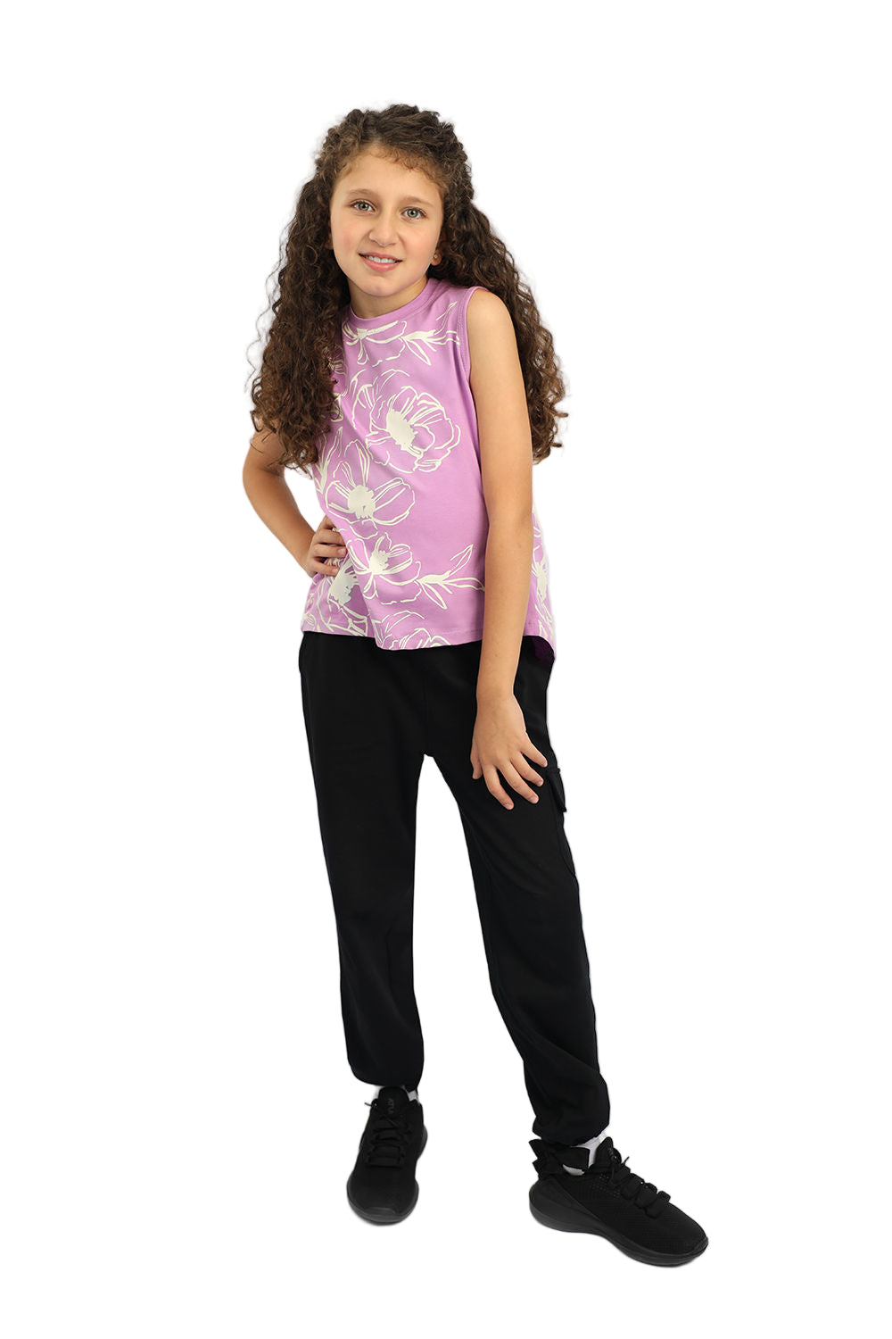 Girl's Flowery Violet Tank Top-Atum -25891890