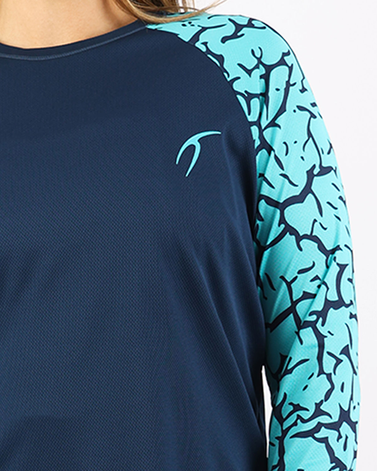 Crew Neck Long Sleeve Turquoise Top-Atum -5977405